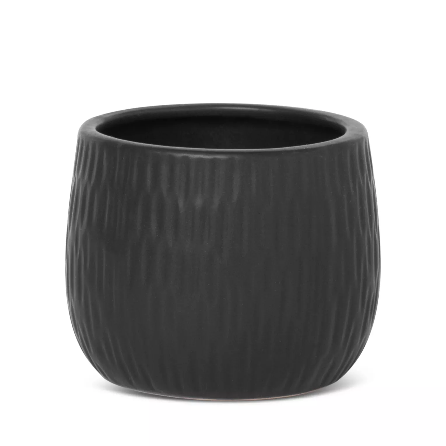Doniczka ceramiczna czarna z drobnym, wytłaczanym wzorem średnica 12x10 cm MONI Eurofirany