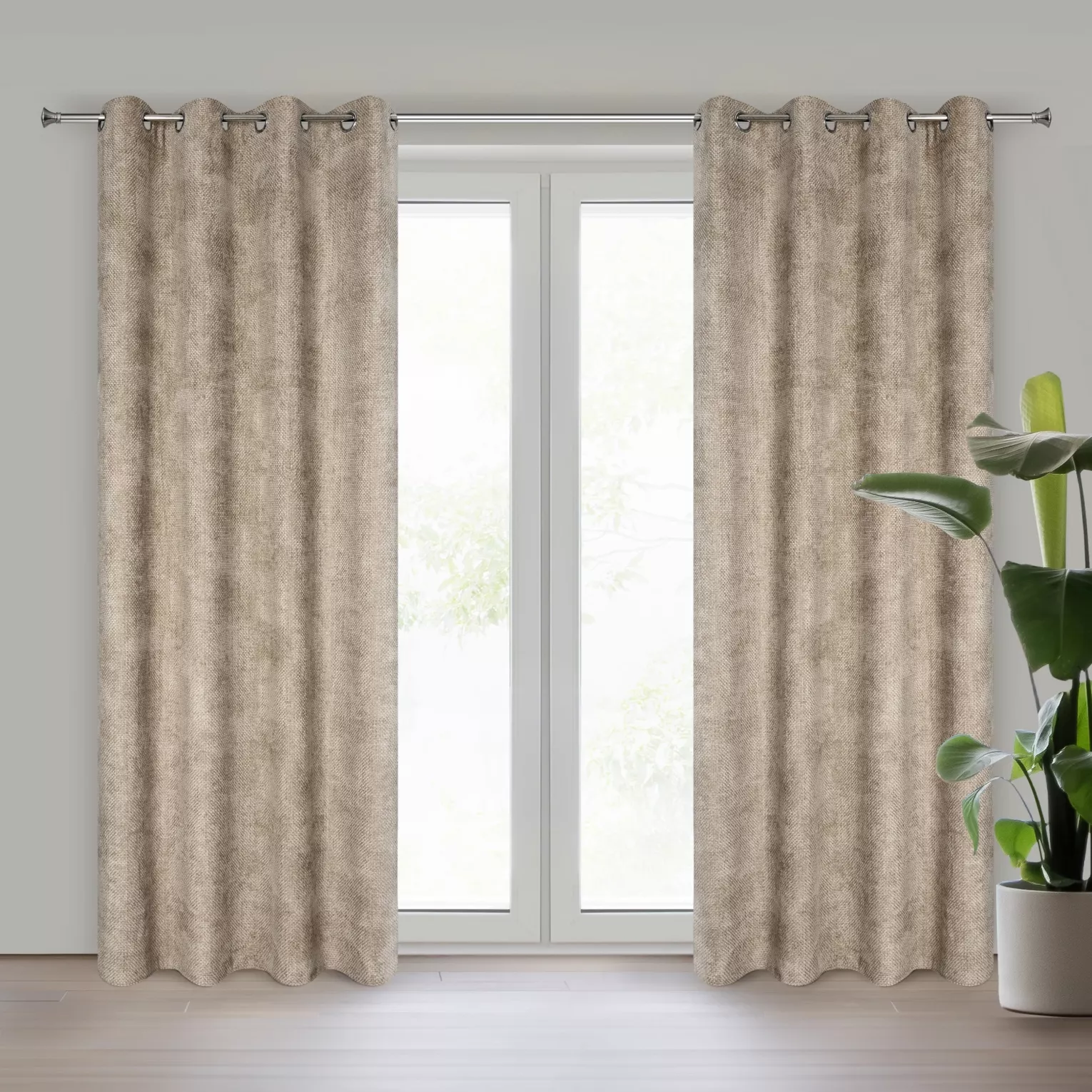 Zasłona beżowa z tkaniny szenilowej 135x250 przelotka ALETA Eurofirany