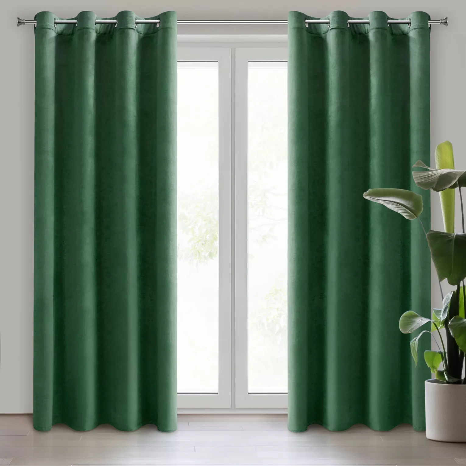 Komplet 2 szt. zasłon ciemnozielonych z welwetowej tkaniny 140x250 cm przelotki - DARLA Eurofirany
