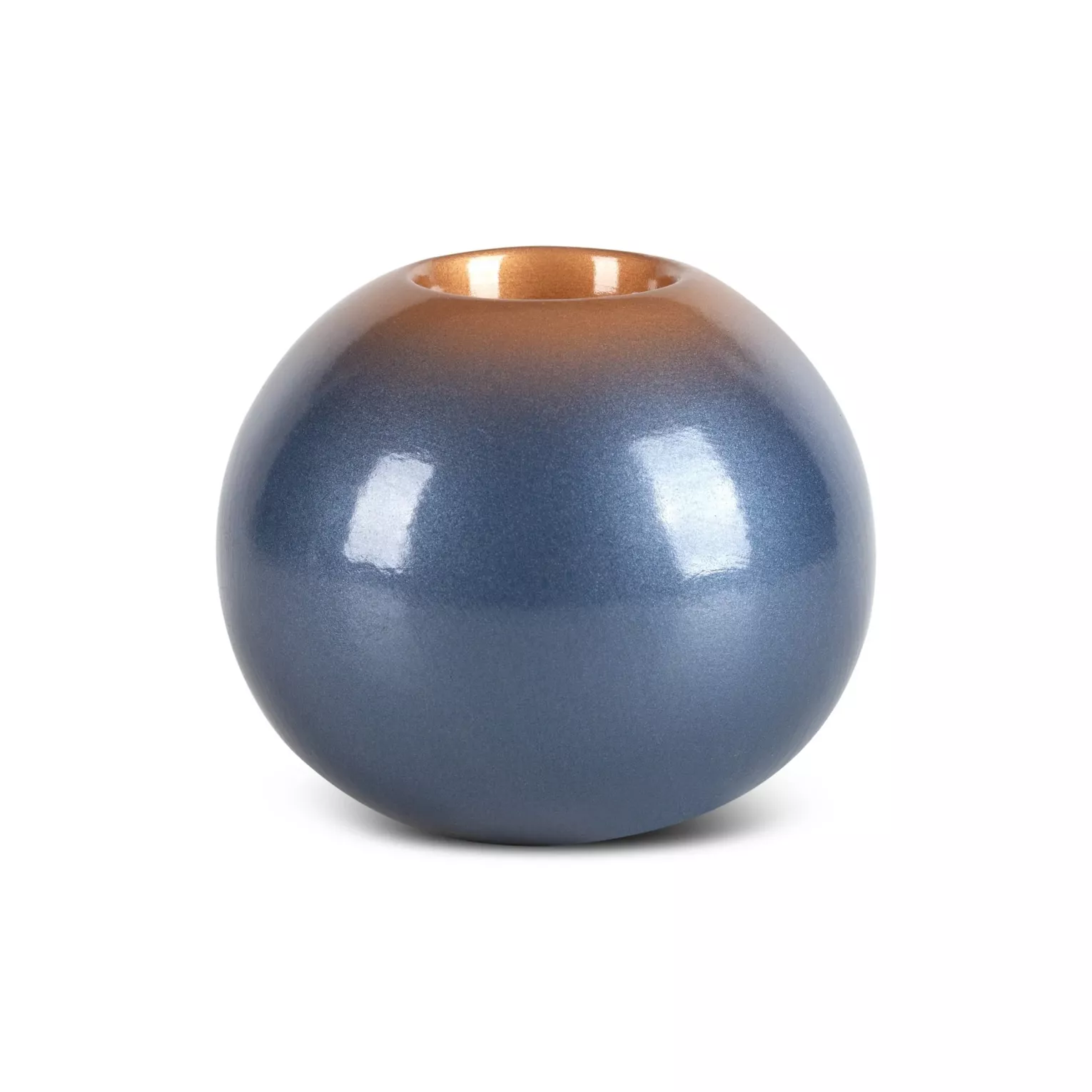 Świecznik ceramiczny niebiesko-złoty z efektem ombre średnica 12x11 cm NESSA Eurofirany