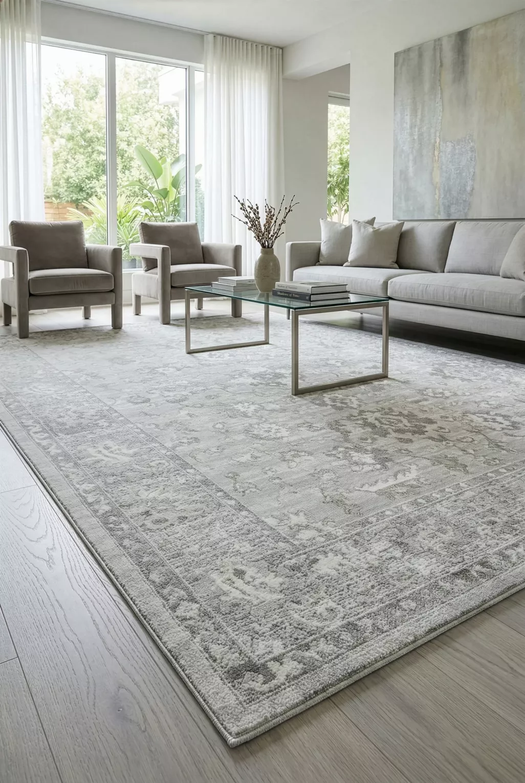 Dywan 60x100 cm popielato, kremowy  zdobiony roślinnym motywem ELBA3 Eurofirany