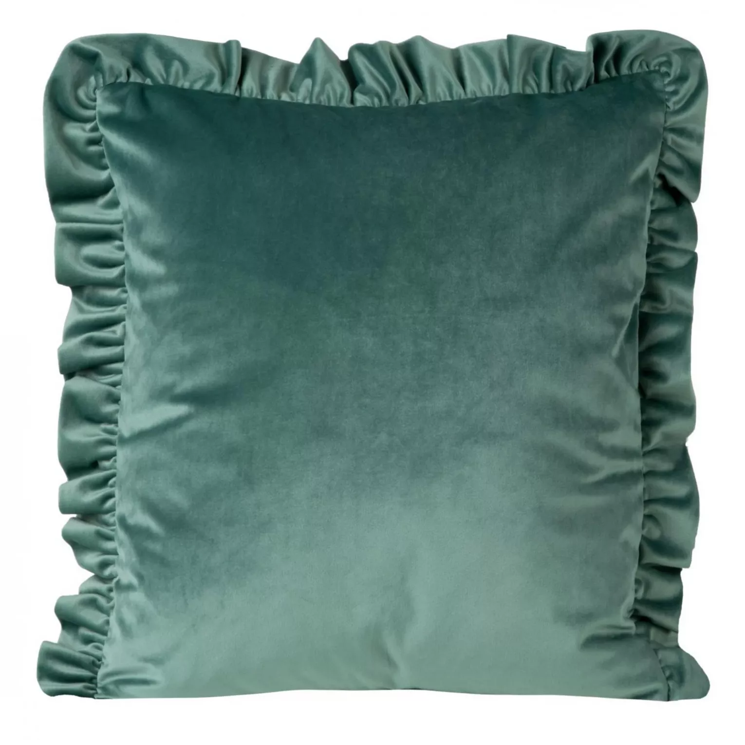 Poszewka na poduszkę 45x45 cm welwetowa zdobiona na brzegach falbanami ciemnomiętowa VELVET 25 EUROFIRANY PREMIUM