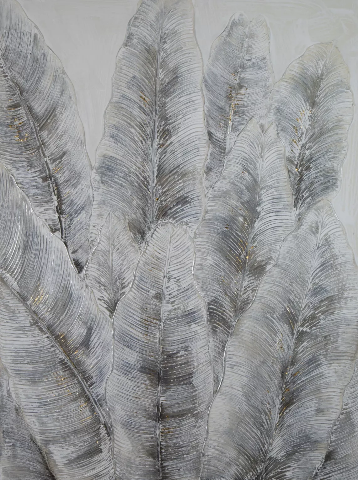 Obraz roślinny szary ręcznie malowany na płótnie 90x120 cm