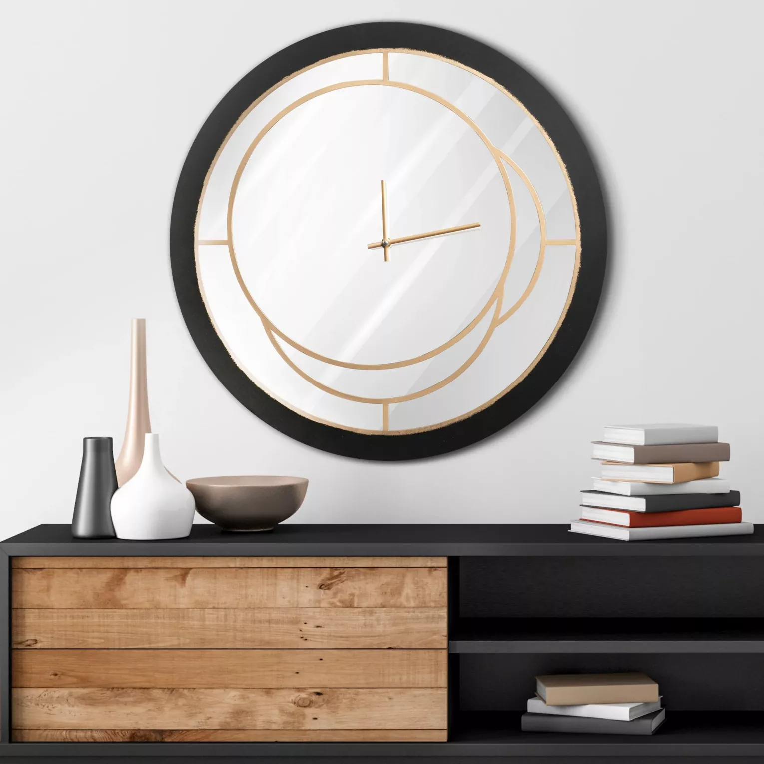 Zegar ścienny stalowo-złoty w nowoczesnym minimalistycznym stylu średnica 60x5 cm Eurofirany