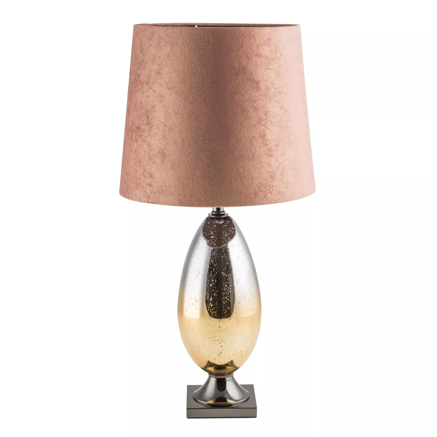 Lampa stołowa do salonu ceglasto, złota KAYLA na podstawie z metalu i szkła z welwetowym abażurem Eurofirany