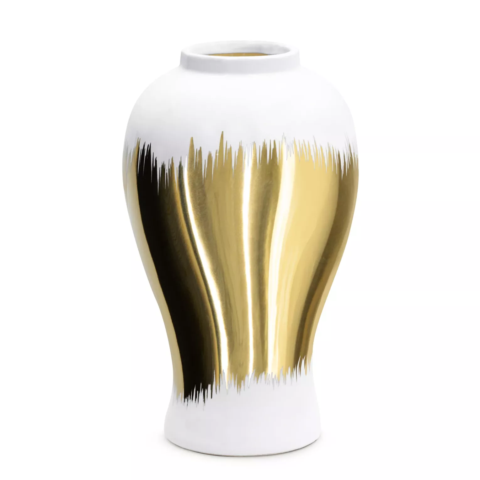 Wazon ceramiczny biało-złoty z motywem cieniowania średnica 17x26 cm Eurofirany