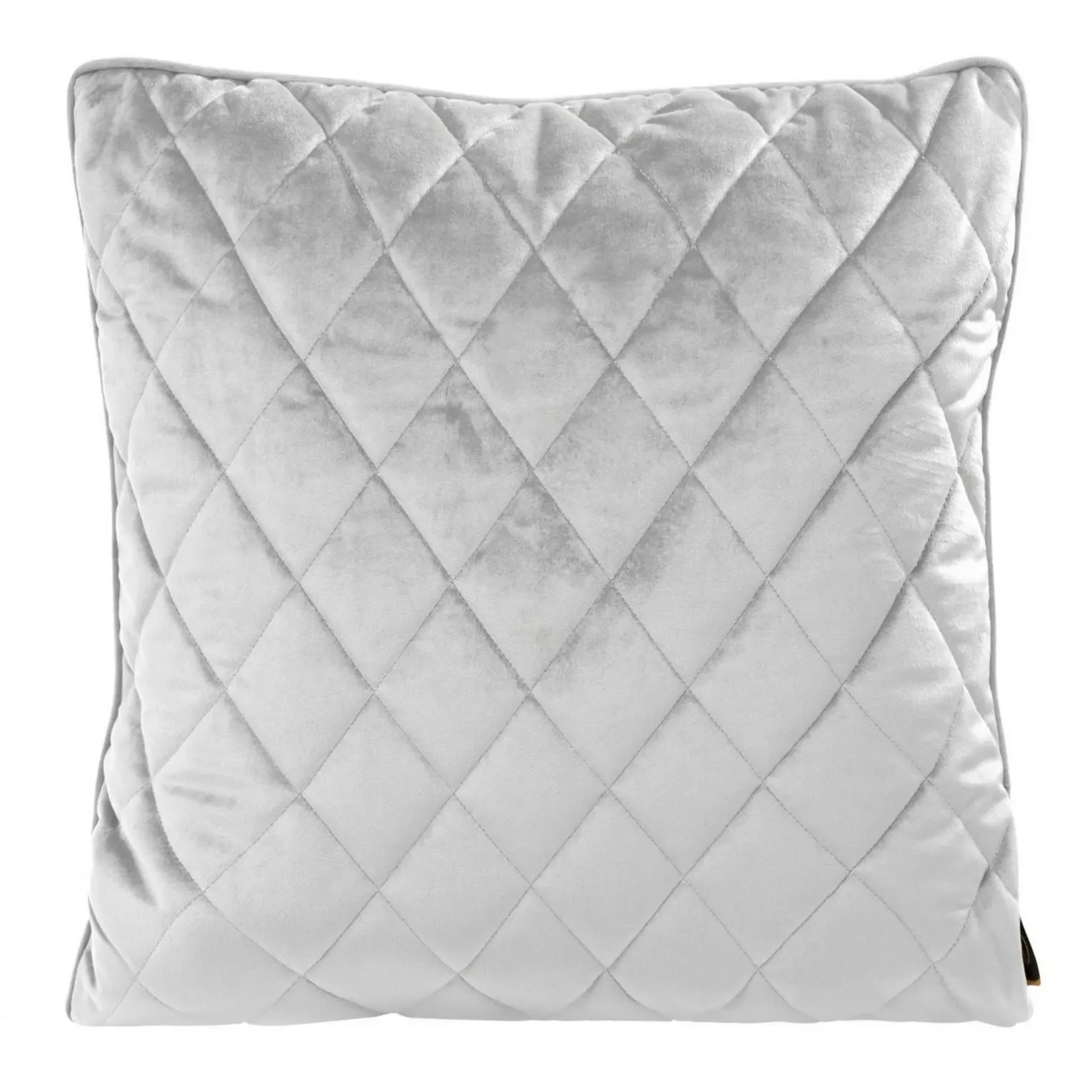 Poszewka na poduszkę 45x45 cm welwetowa pikowana we wzór karo z ozdobną wypustką na brzegach srebrna VELVET 27 EUROFIRANY PREMIUM
