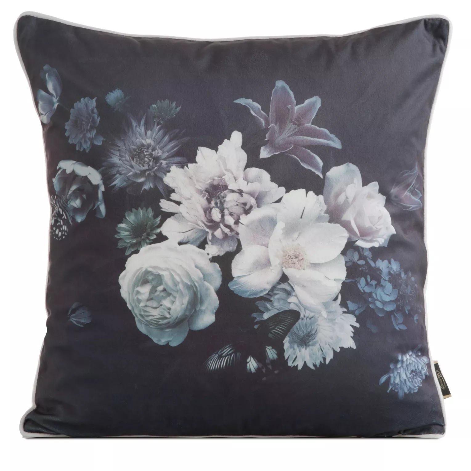 Poszewka na poduszkę 45x45 cm welwetowa, dwustronna z motywem kwiatów z wypustką na brzegach czarno, fioletowa VELVET 133 EUROFIRANY PREMIUM