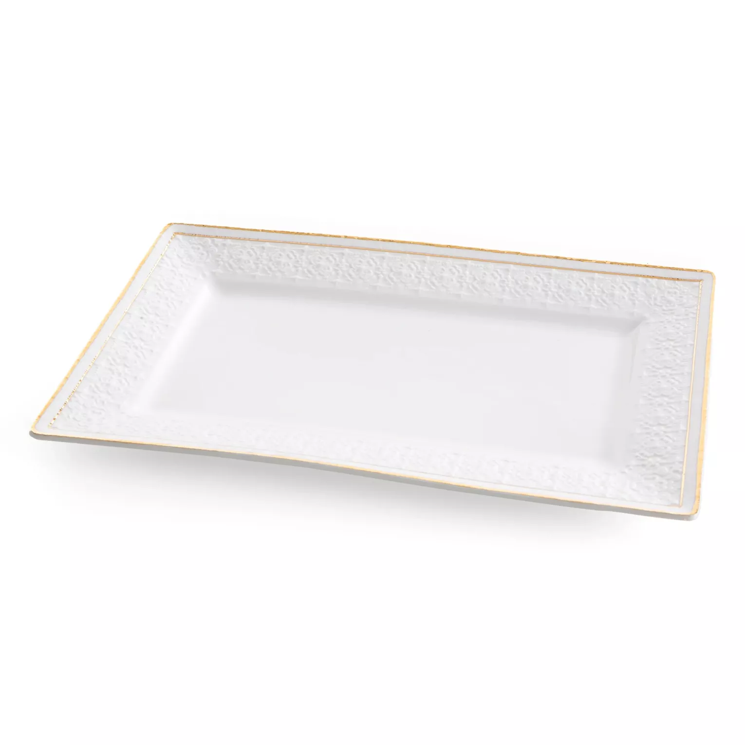 Patera ceramiczna dekoracyjna biało-złota zdobiona subtelnym wytłaczanym wzorem 31x19x2 cm OLIVIA Eurofirany