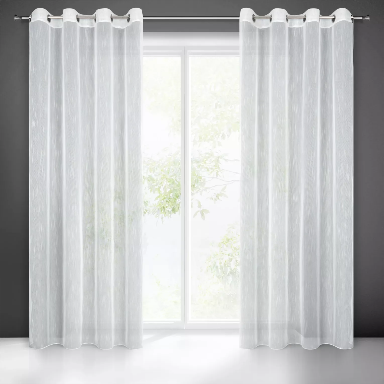 Firana biała w stylu eco z efektem deszczyku 140x260 cm przelotka MONIC Eurofirany