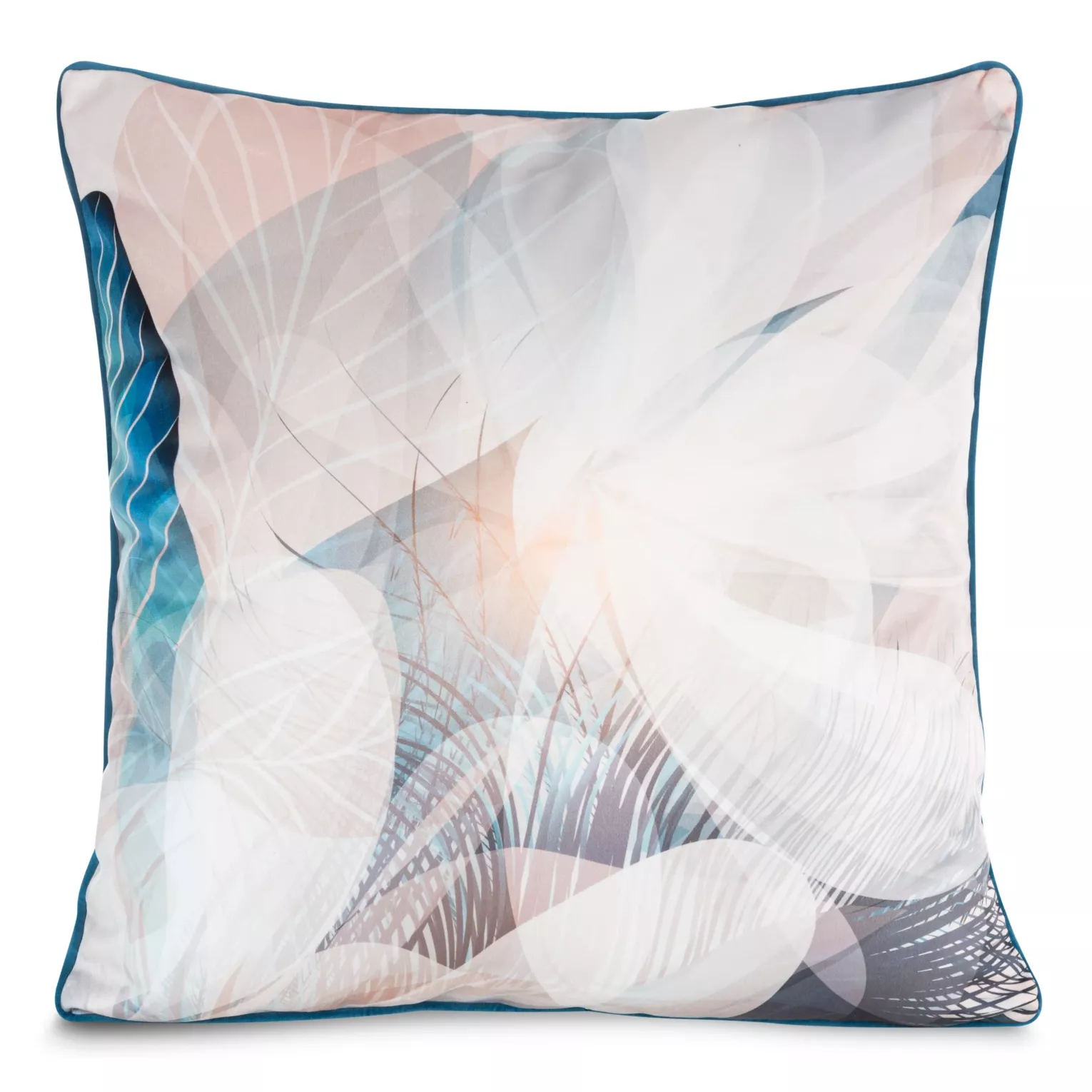 Poszewka na poduszkę 60x60 cm welwetowa z designerskim nadrukiem zwierzęcym i wypustką na brzegach kremowo, niebieska EVA 3 EVA MINGE Eurofirany