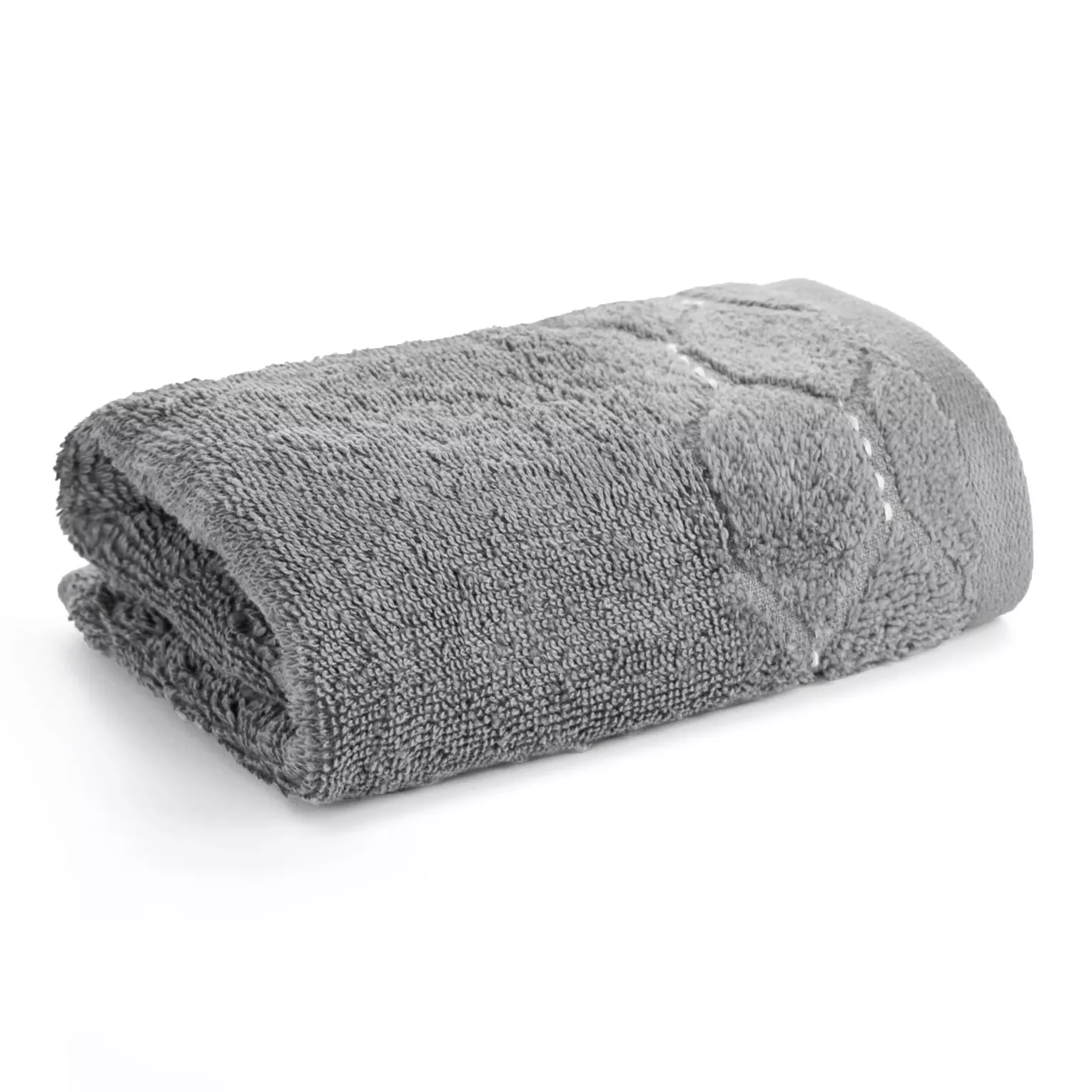 Ręcznik do rąk 30x50 cm bawełniany kolor stalowy z welwetową geometryczną bordiurą 550 g/m2 LUMIA Eurofirany