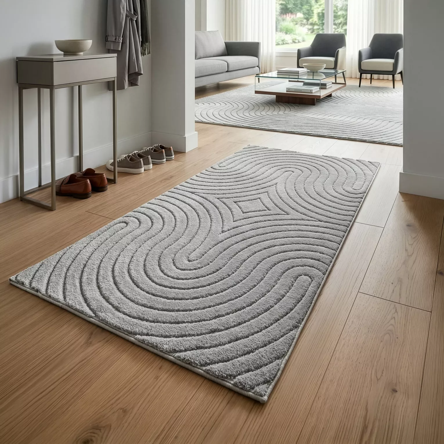 Dywan 80x150 cm stalowy z tłoczonym wzorem 3D VENUS BOHO 1 Eurofirany