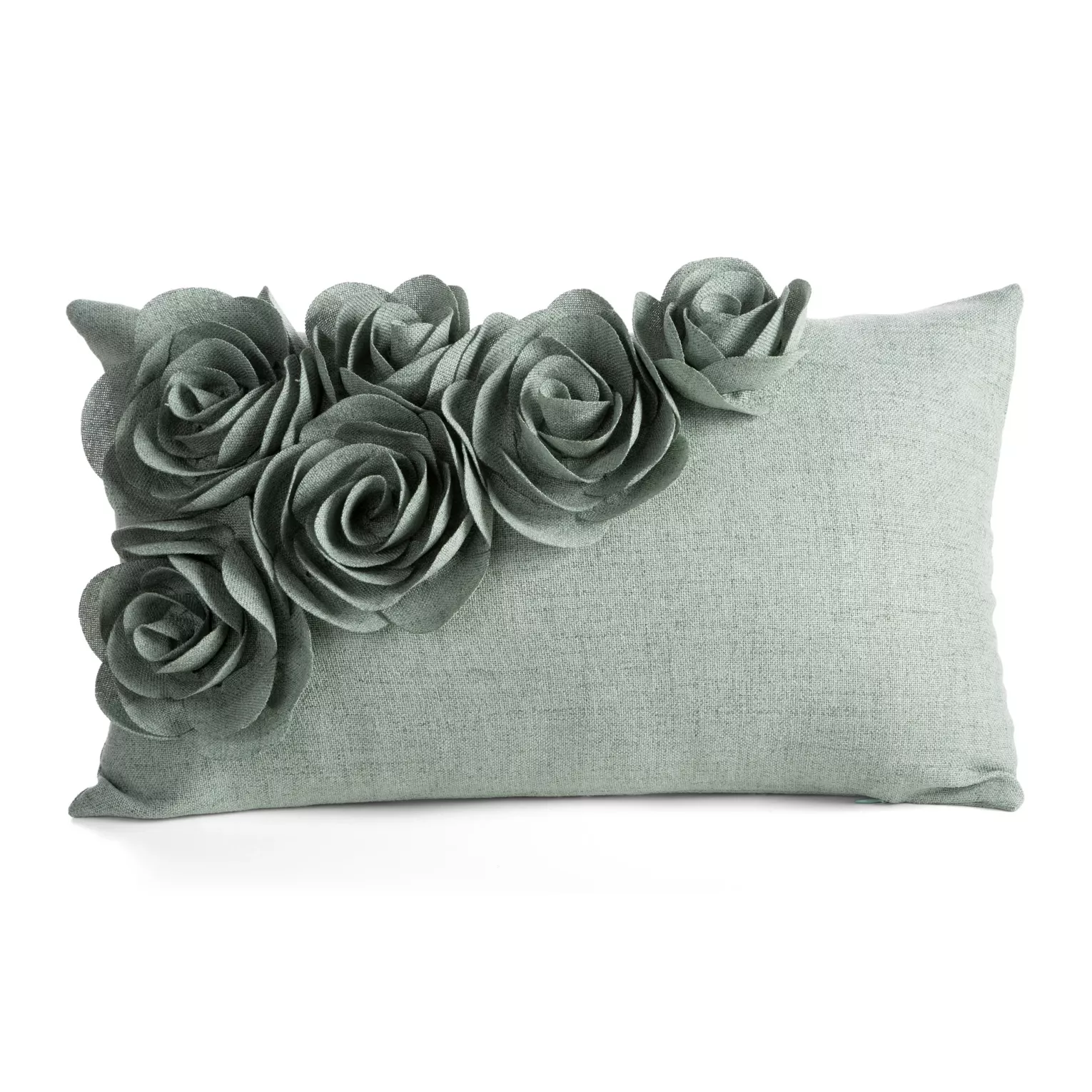 Poszewka na poduszkę 30x50 cm zielona o naturalnym splocie w 3D róże FLORES 7 Eurodirany