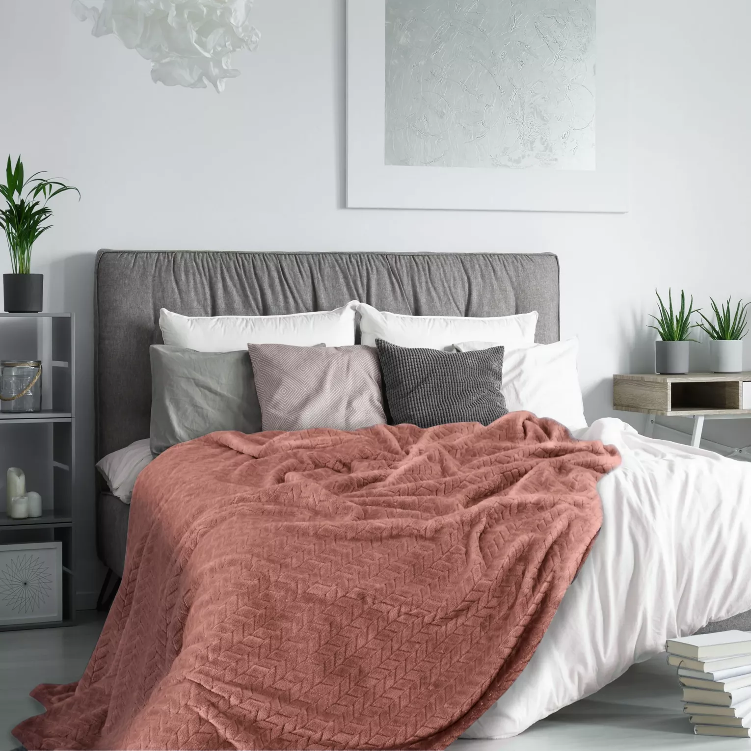 Koc  220x200 cm pudrowo różowy miękki w dotyku z wytłaczanym wzorem CINDY DESIGN 91 Eurofirany