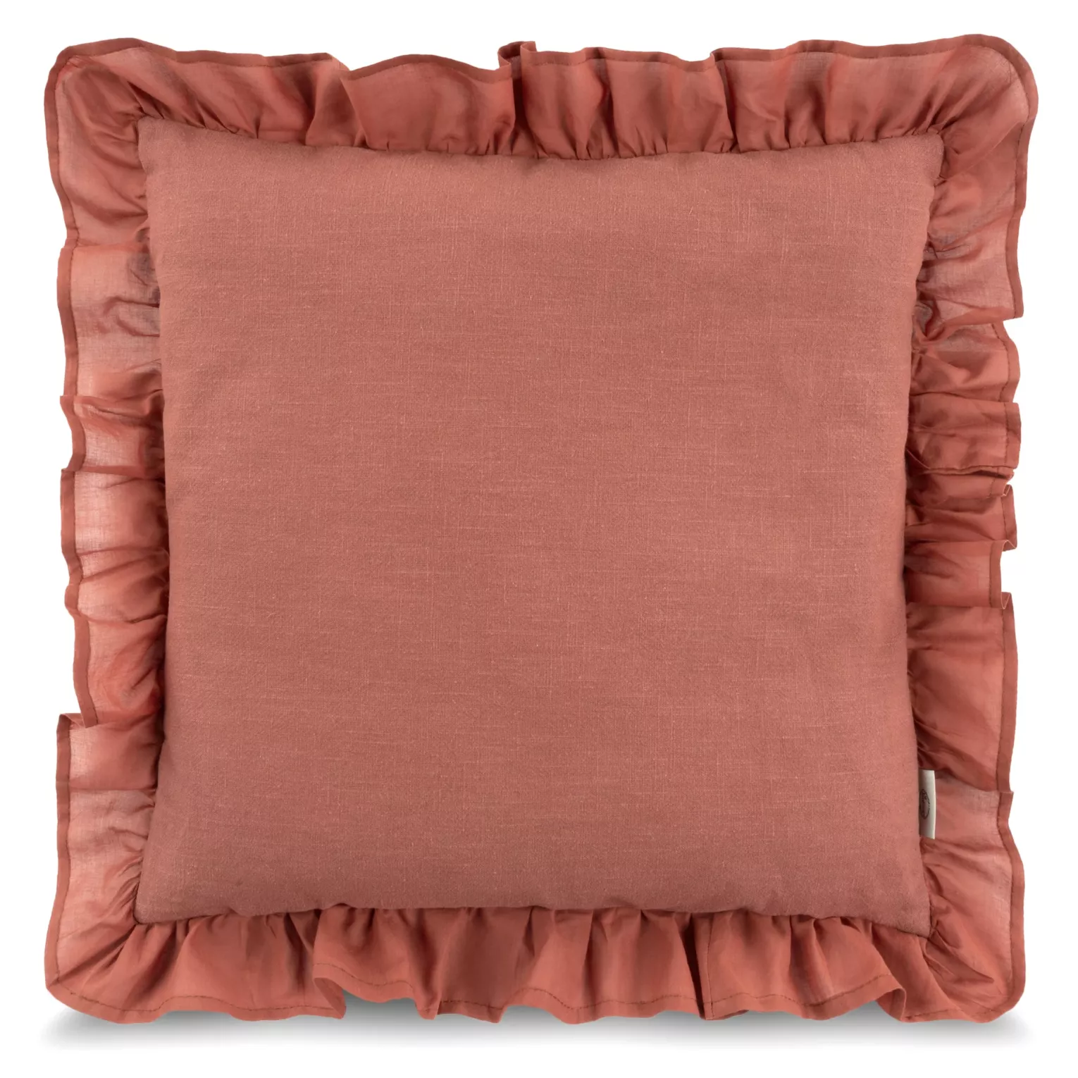 Poszewka na poduszkę 45x45 cm lniana z bawełnianą falbanką ceglasta MOROCCO TERRA COLLECTION Eurofirany
