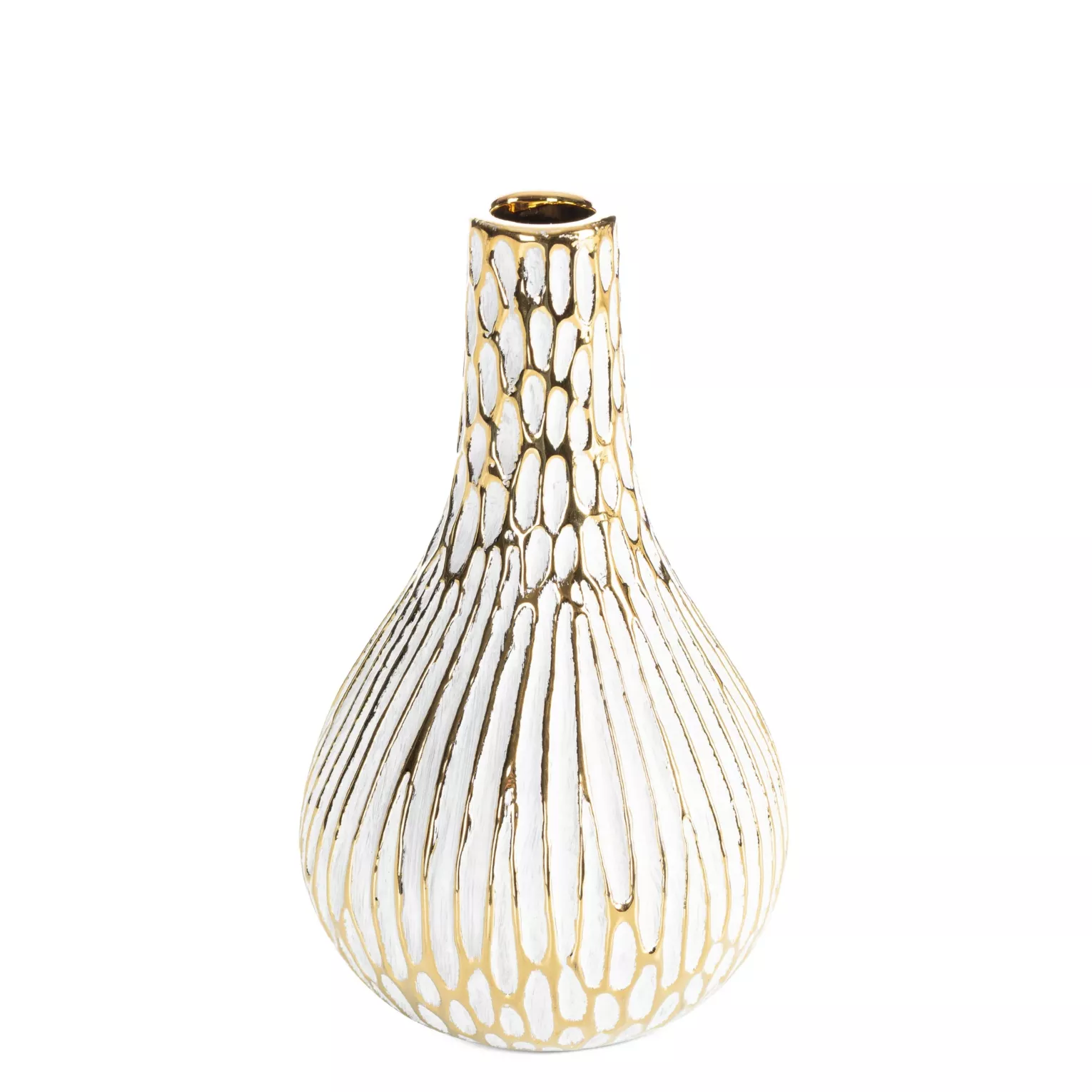 Wazon ceramiczny biało, złoty o ozdobnej fakturze 12x20 cm ANDREA Eurofirany