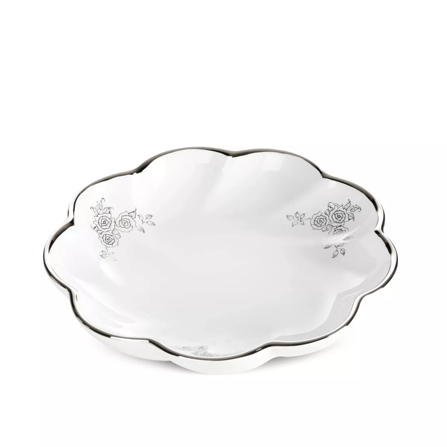 Patera dekoracyjna biało, srebrna  o falowanej formie 25x5 cm ELSA Eurofirany