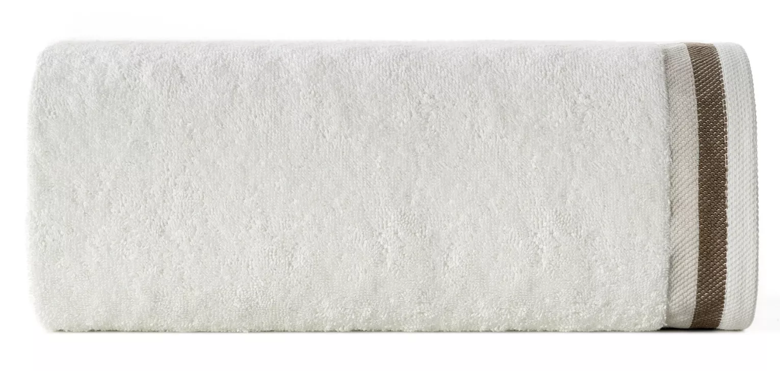 Ręcznik kąpielowy 50x90 cm bawełniany kolor kremowy z bordiurą w pasy 550 g/m2 NIKO Eurofirany