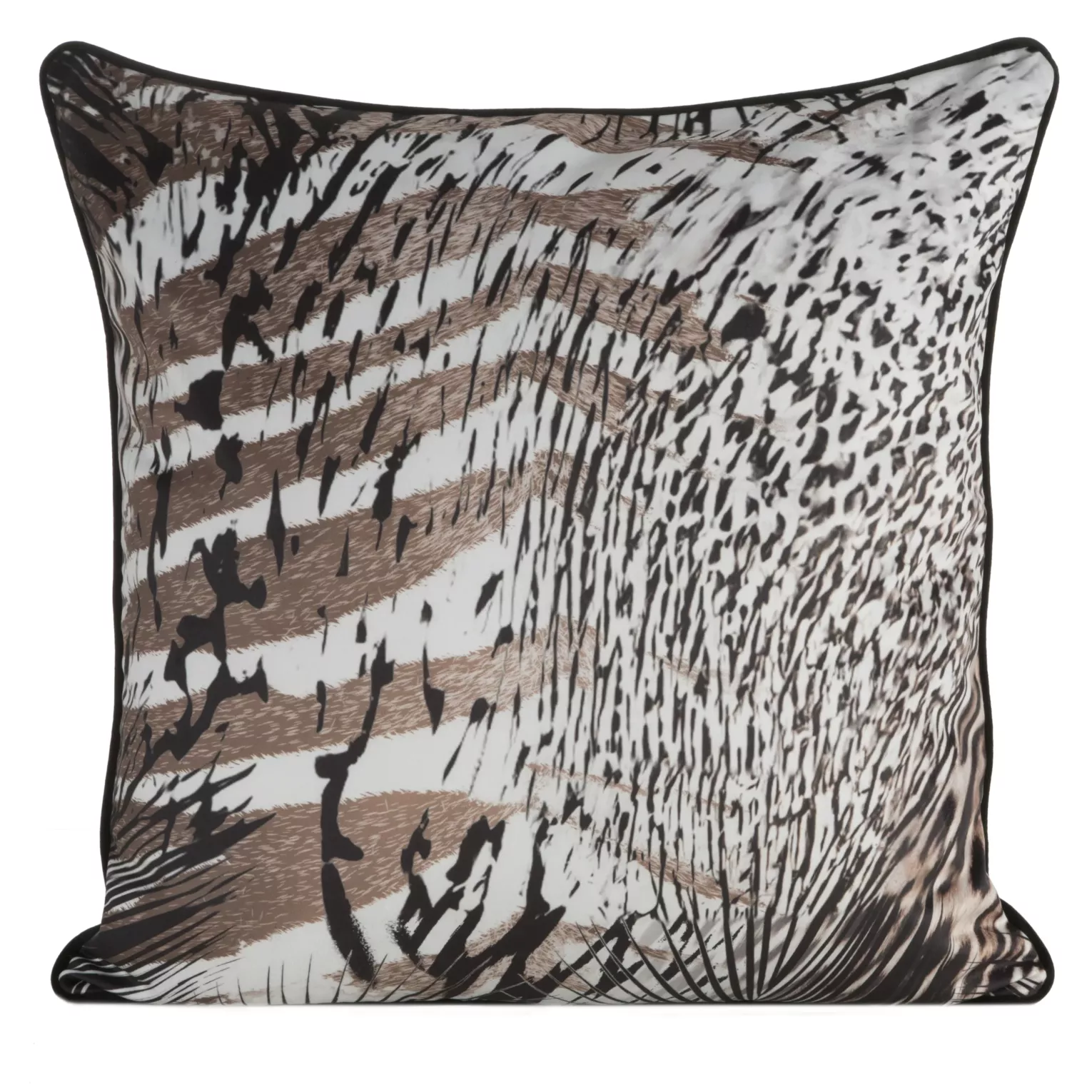 Poszewka na poduszkę 60x60 cm welwetowa z designerskim nadrukiem i wypustką na brzegach brązowo, czarna EVA 21 A EVA MINGE Eurofirany