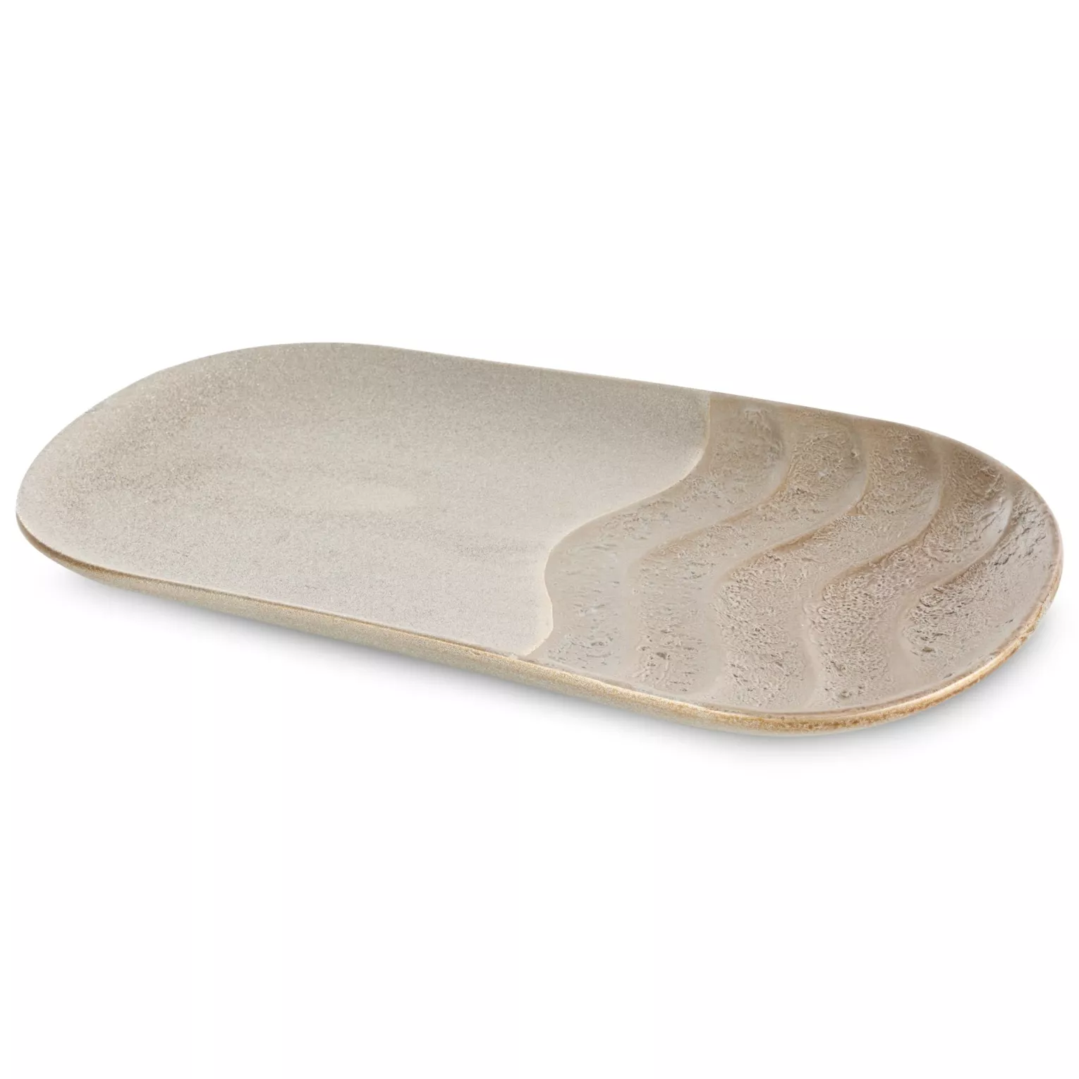 Patera ceramiczna beżowa dekoracyjna zdobiony falistym wzorem 34x18x3 cm SANI Eurofirany