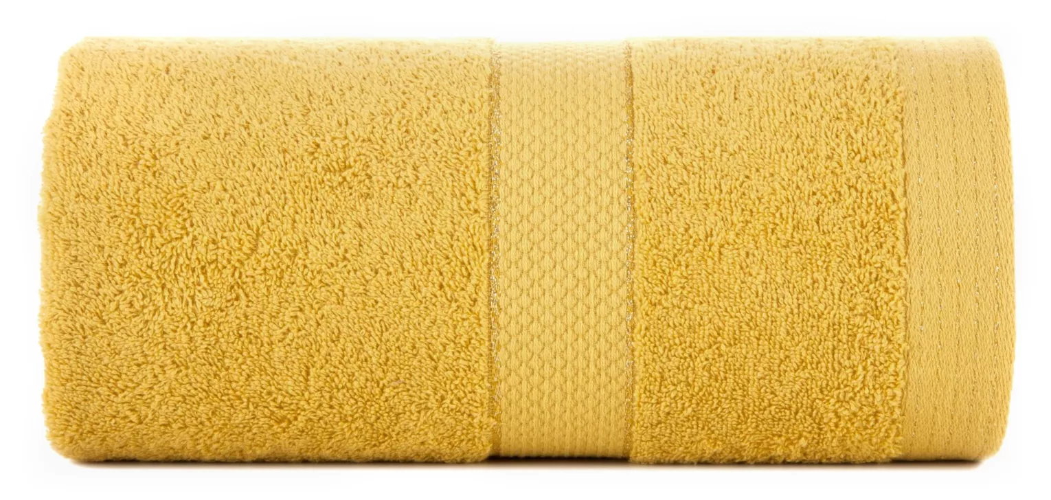 Ręcznik kąpielowy 70x140 cm bawełniany kolor musztardowy z bordiurą w paseczki 500 g/m2 BARI Eurofirany