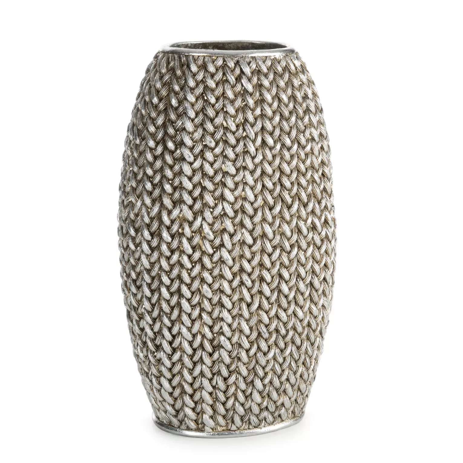 Wazon srebrny dekoracyjny zdobiony wzorem plecionego sweterka 16x12x27 cm MOLI Eurofirany