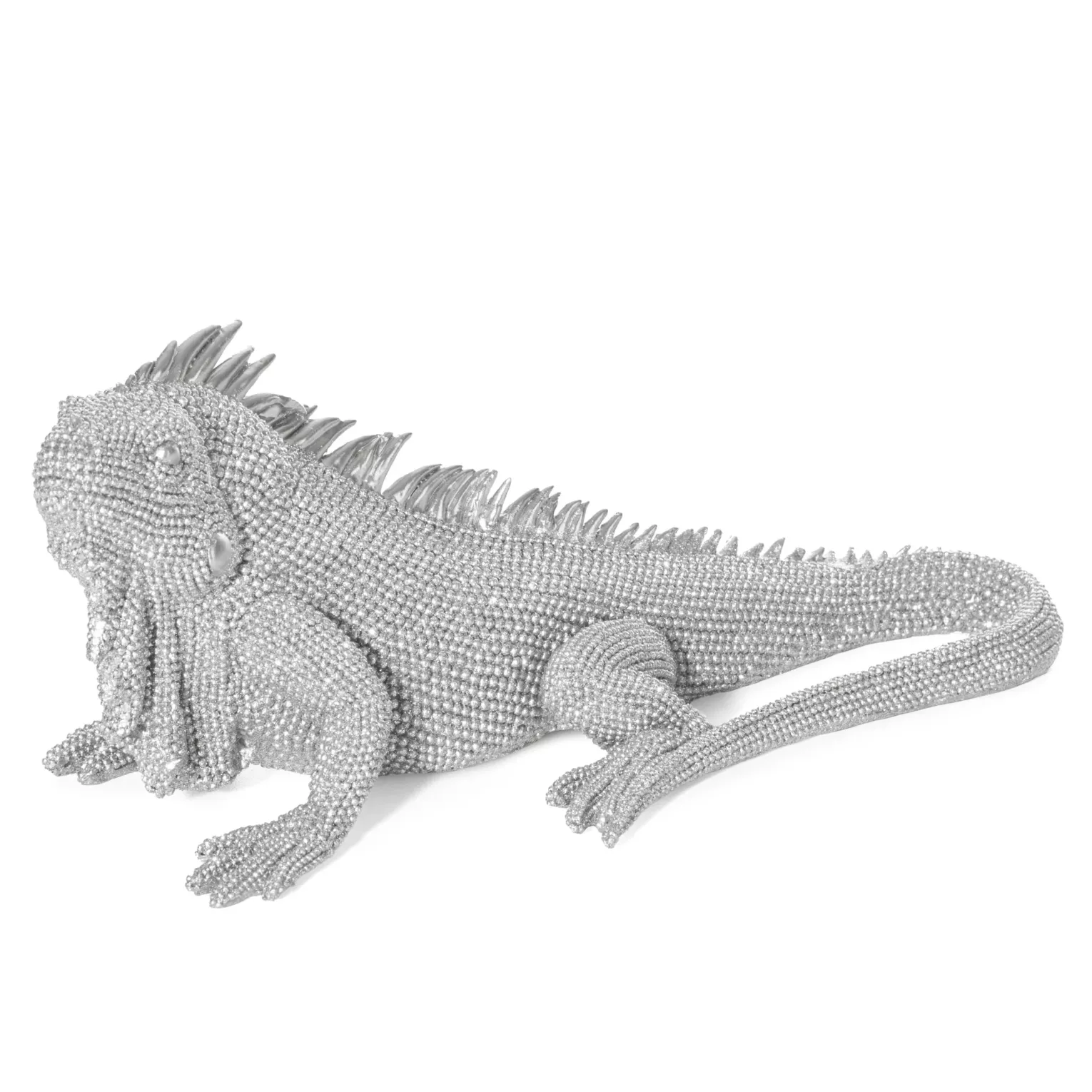 Figurka srebrna iguana o drobnym strukturalnym wzorze 31x15x12 cm ELDO 1 Eurofirany