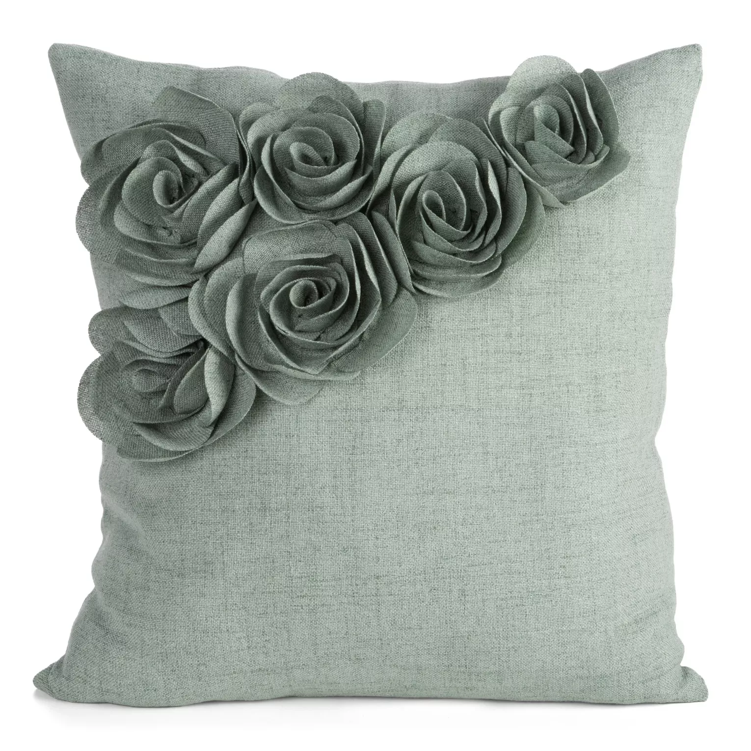 Poszewka na poduszkę 45x45 cm zielona o naturalnym splocie w 3D róże FLORES 7 Eurofirany