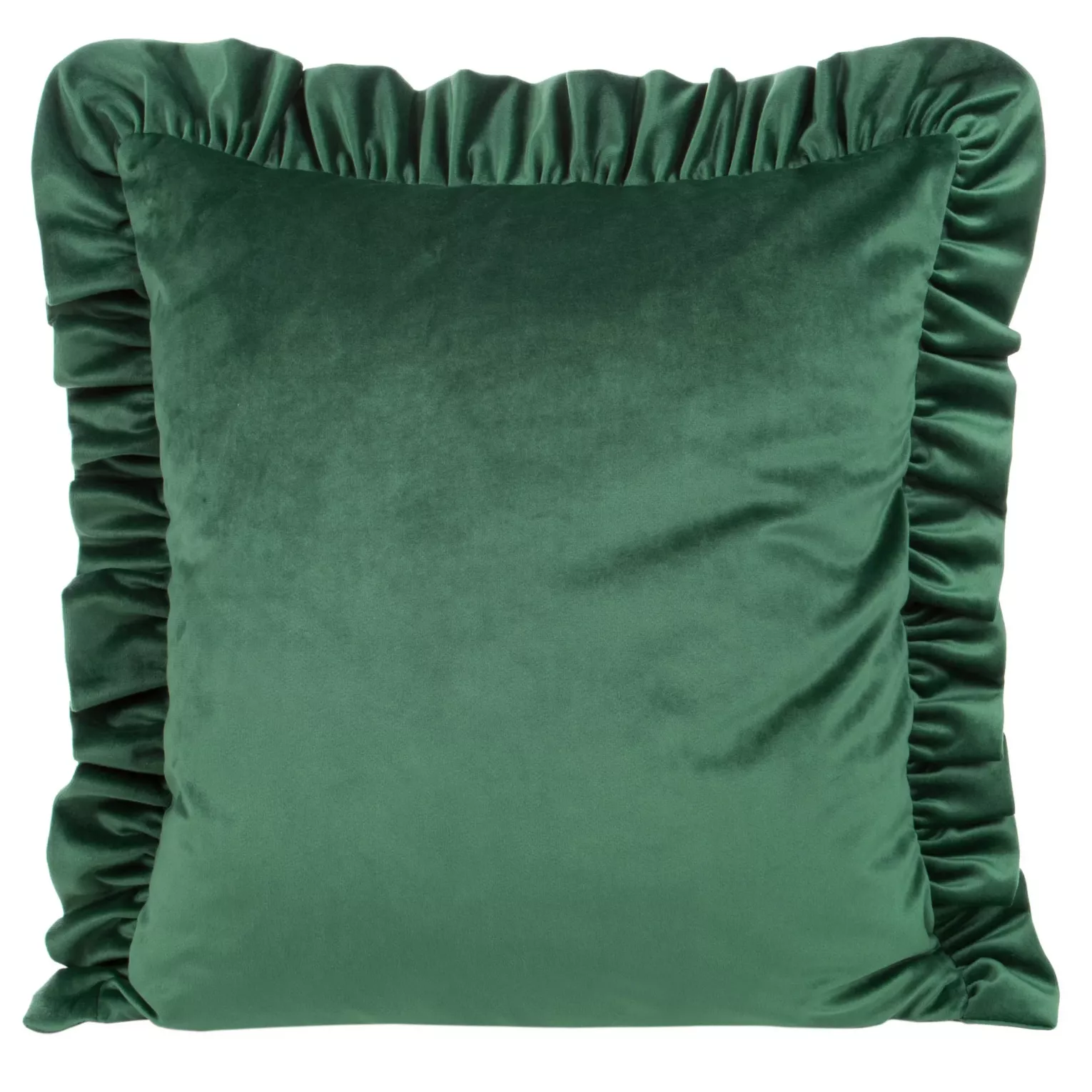 Poszewka na poduszkę 45x45 cm welwetowa zdobiona na brzegach falbanami ciemnozielona VELVET 25 EUROFIRANY PREMIUM