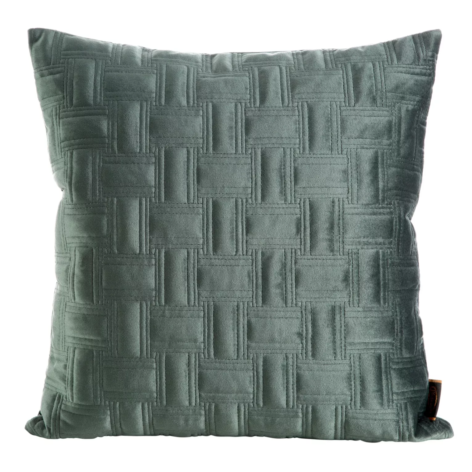 Poszewka na poduszkę 45x45 cm welwetowa pikowana w geometryczny wzór metodą tradycyjnego szycia ciemnomiętowa RIA 3 EUROFIRANY PREMIUM