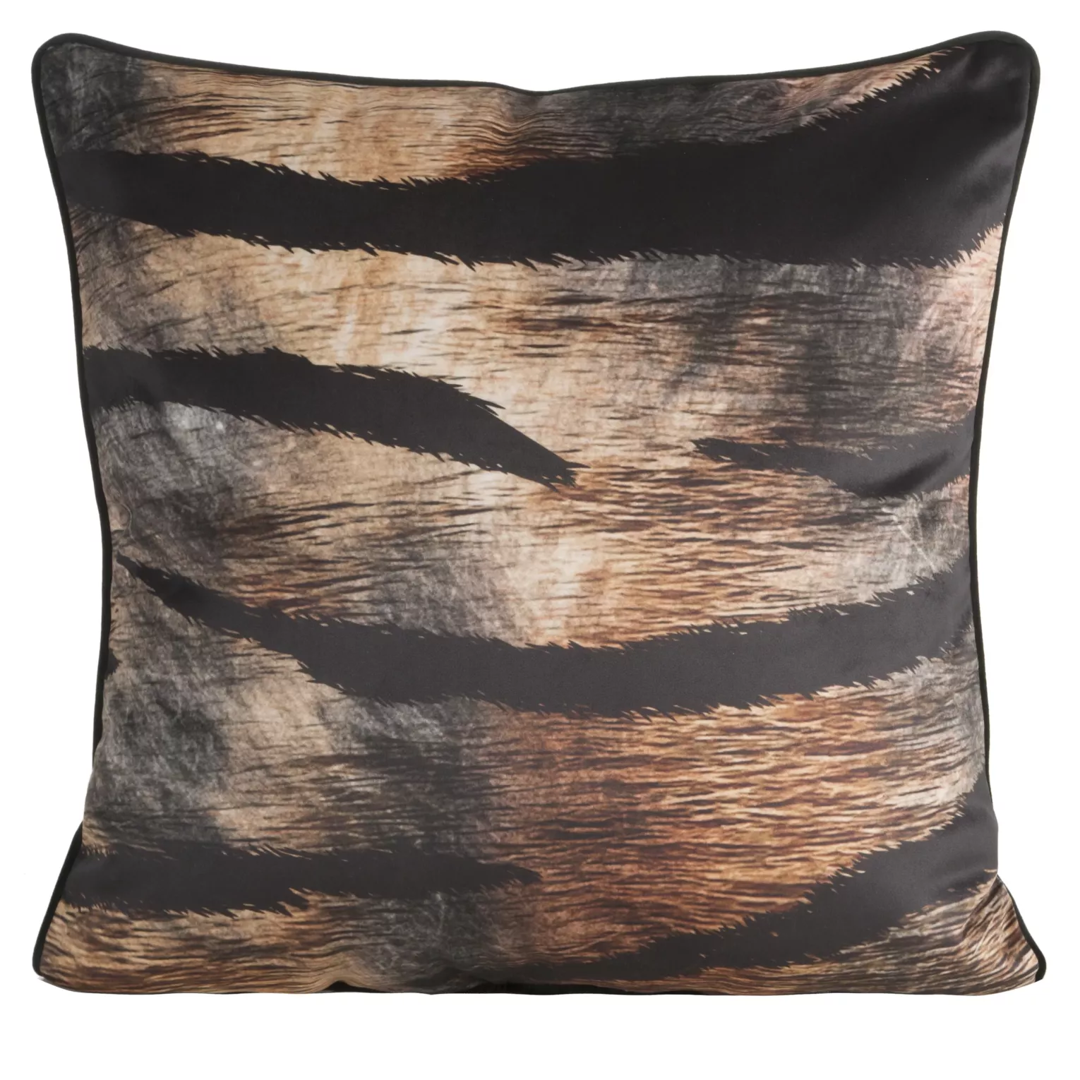 Poszewka na poduszkę 60x60 cm welwetowa z designerskim nadrukiem i wypustką na brzegach brązowo, czarna MING 16 A EVA MINGE Eurofirany
