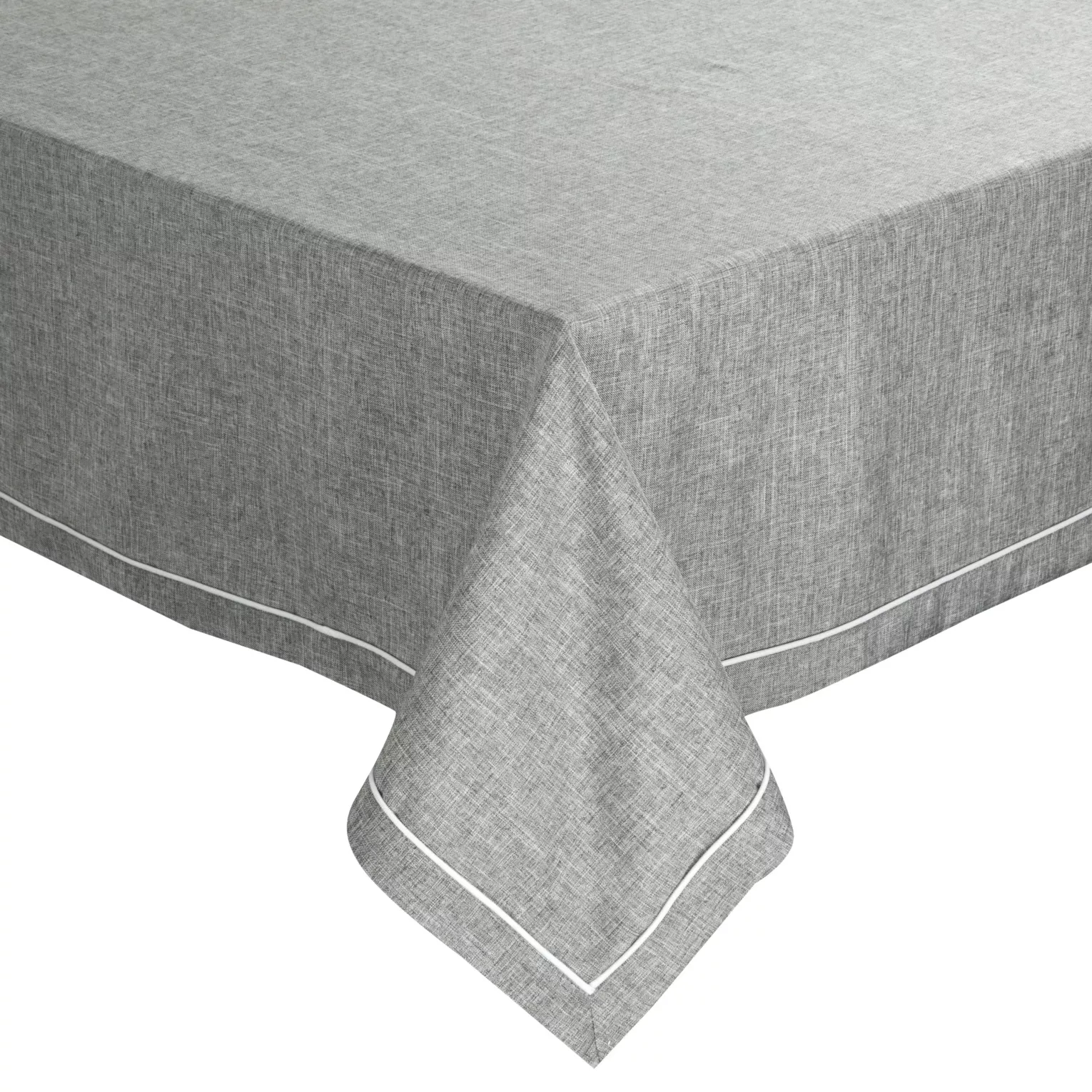 Obrus popielato, biały 140x220 cm MEGI zdobiony lamówką