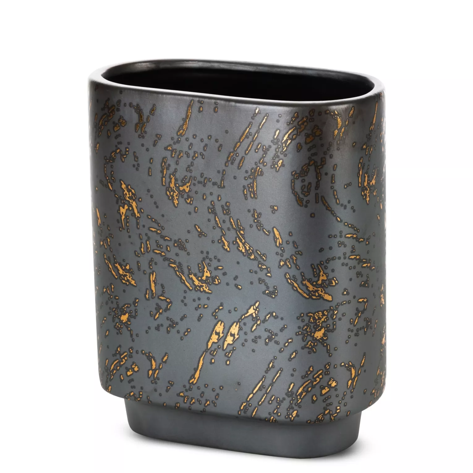 Wazon ceramiczny grafitowo-złoty dekoracyjny zdobiony przecieranym wzorem 19x10x23 cm ARIELA Eurofirany