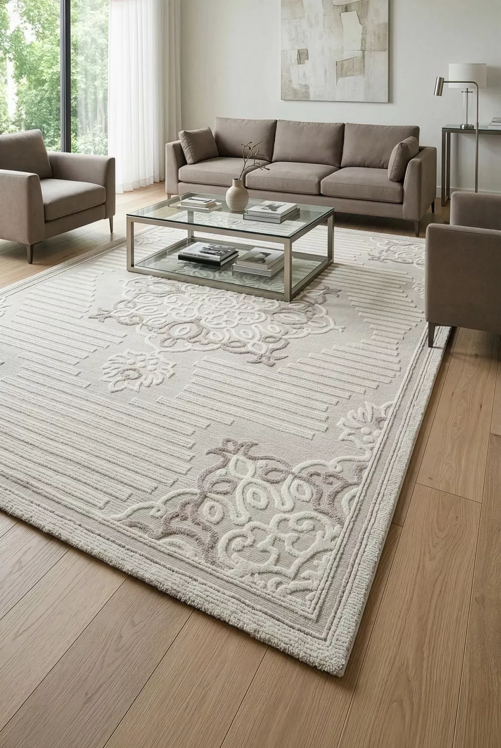 Dywan 80x150 cm beżowo, kremowy z ornamentowym wzorem CRYSTAL6 Eurofirany