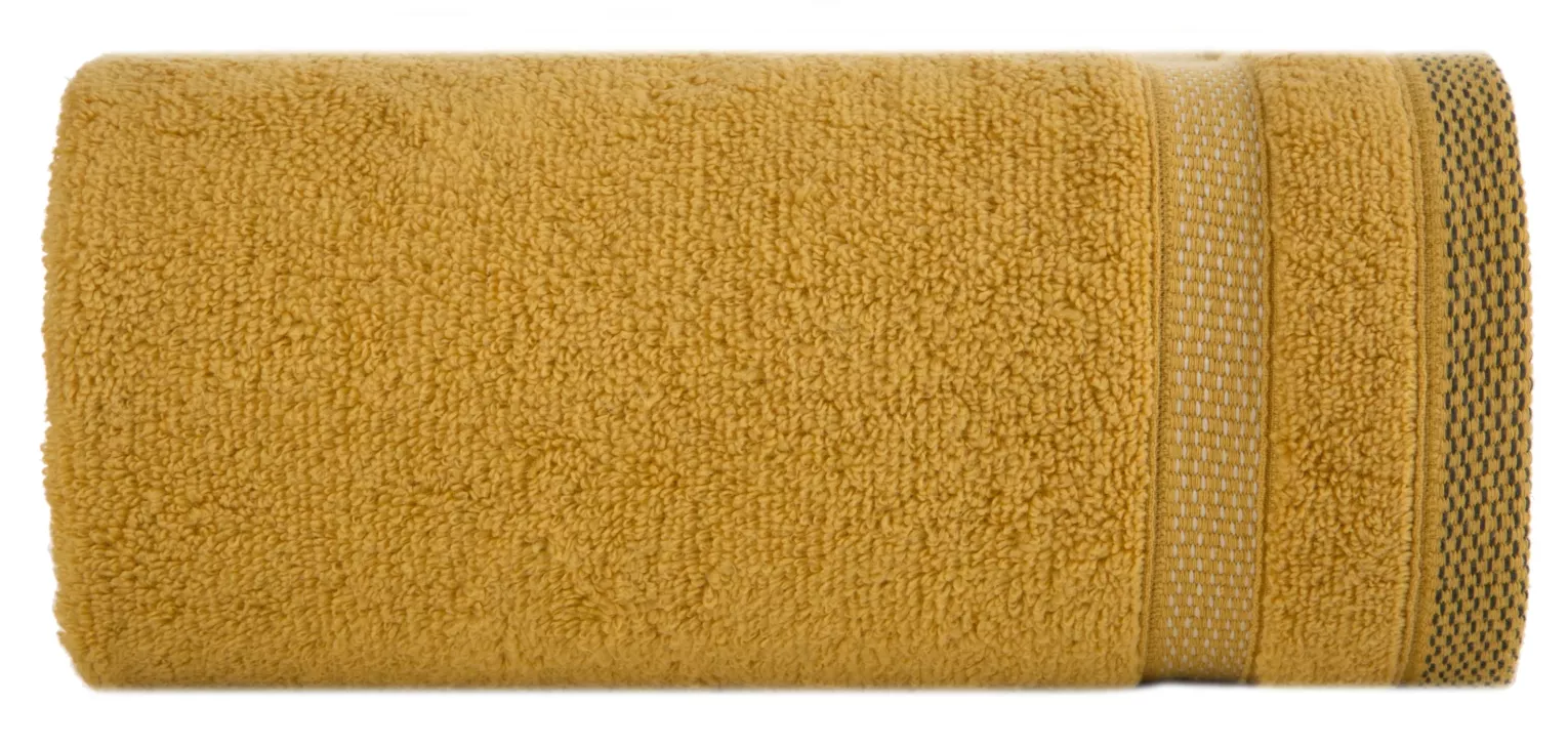 Ręcznik do rąk 30x50 cm bawełniany kolor musztardowy zero twist z bordiurą w paski 400 g/m2 RIKI Eurofirany