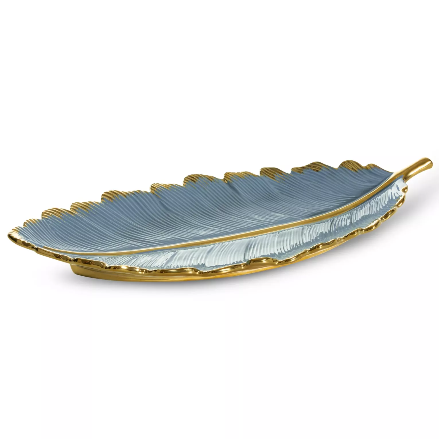 Patera ceramiczna dekoracyjna niebiesko-złota w formie liścia 53x23x7 cm HIRAL Eurofirany