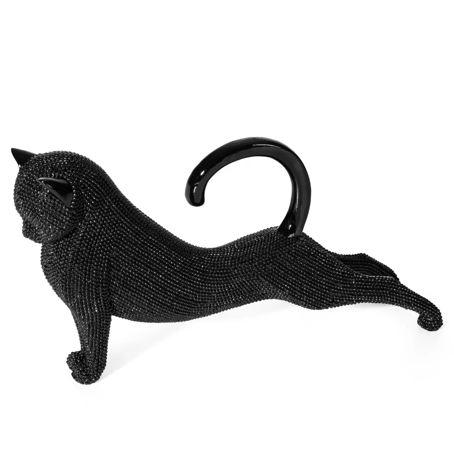 Figurka czarna kot o drobnym strukturalnym wzorze 28x8x15 cm ELDO 5 Eurofirany