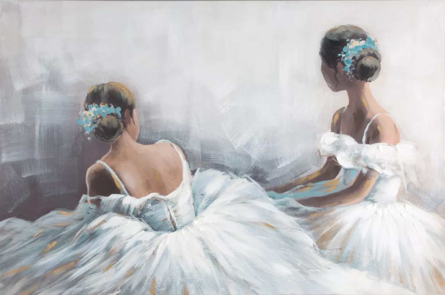 Obraz postaci błękitno, szary ręcznie malowany obraz na płótnie 120x80 cm