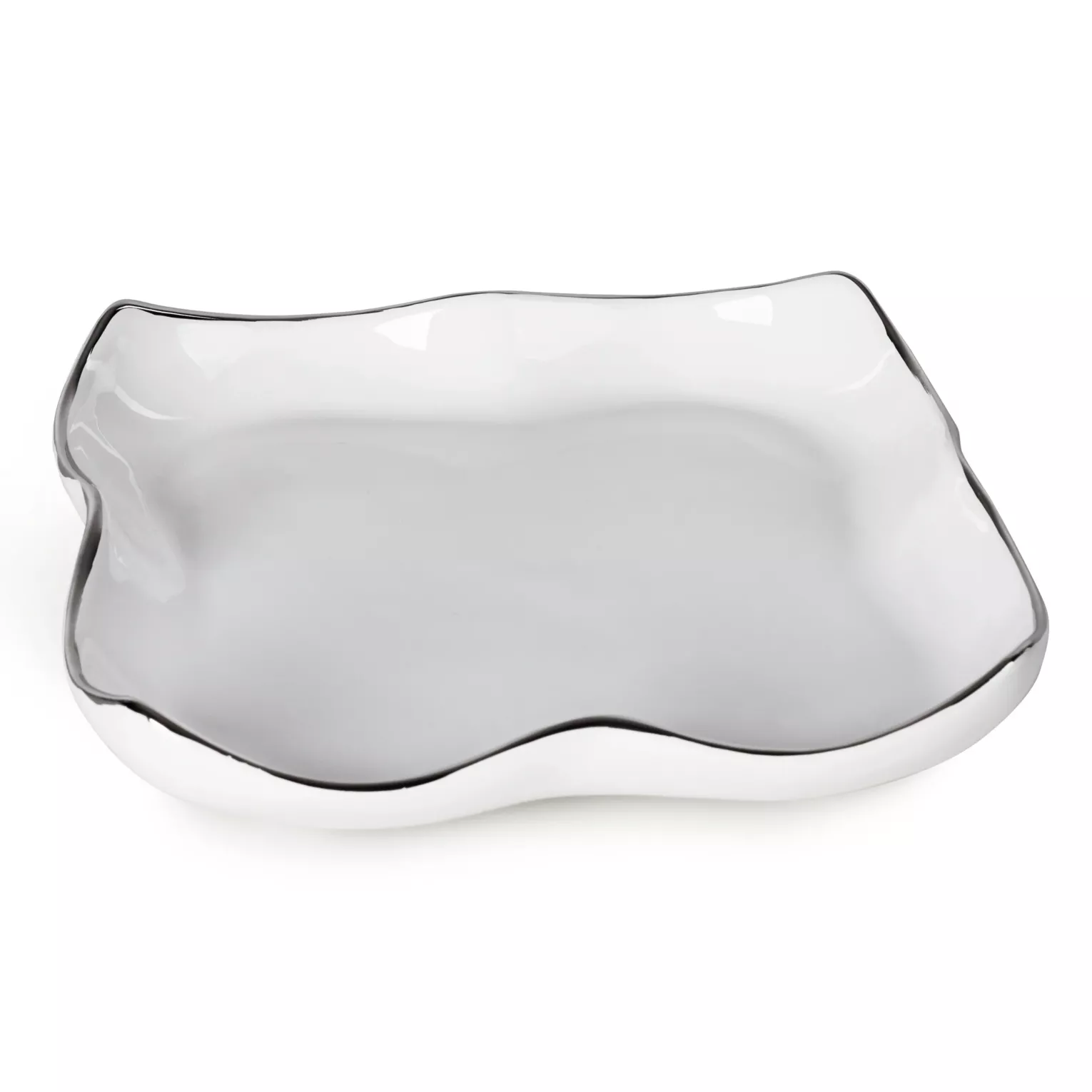 Patera ceramiczna dekoracyjna biało-srebrna z falującymi brzegami 25x25x6 cm TONY Eurofirany
