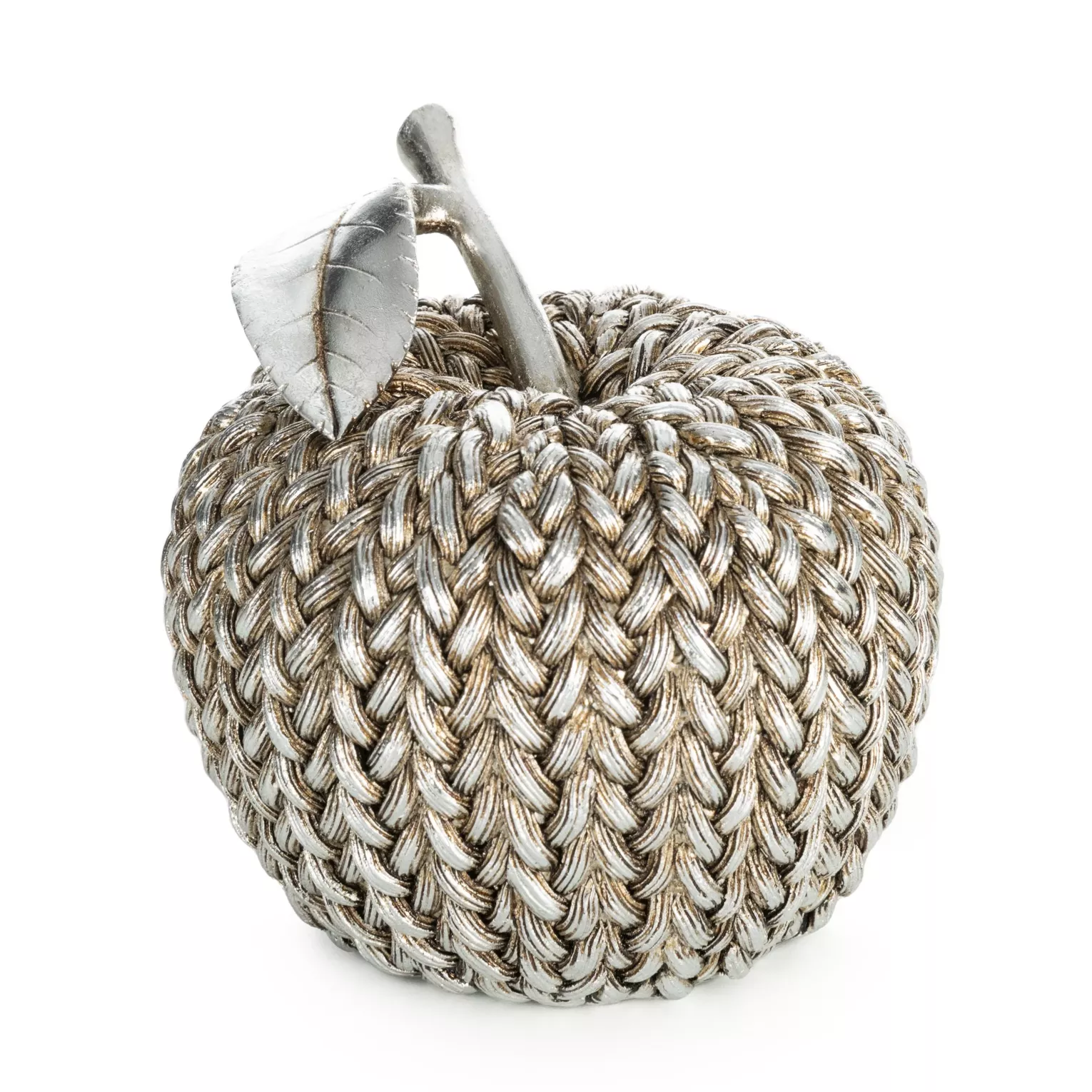 Figurka srebrna jabłko zdobiona wzorem plecionego sweterka średnica 13x13 cm MOLI Eurofirany