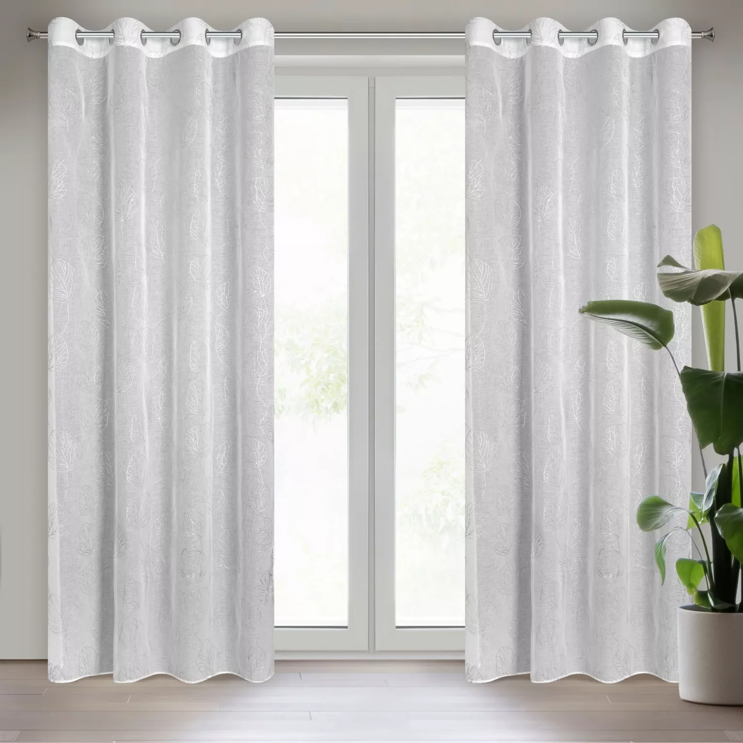 Zasłona biało, srebrna z siateczki w stylu boho 140x250 cm przelotka LORI Eurofirany