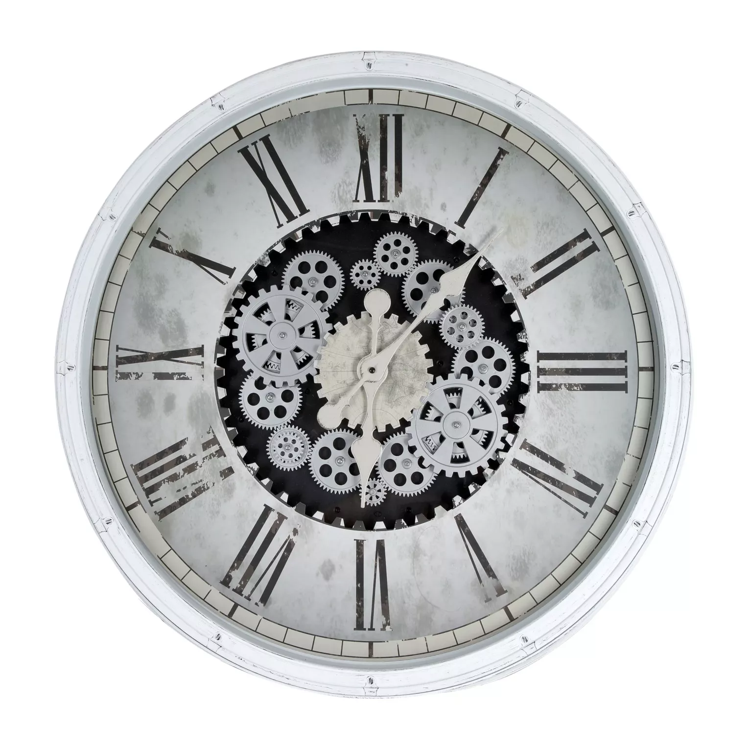 Zegar ścienny biało-czarny w stylu retro z ruchomymi kołami zębatymi średnica 72x8 cm Eurofirany
