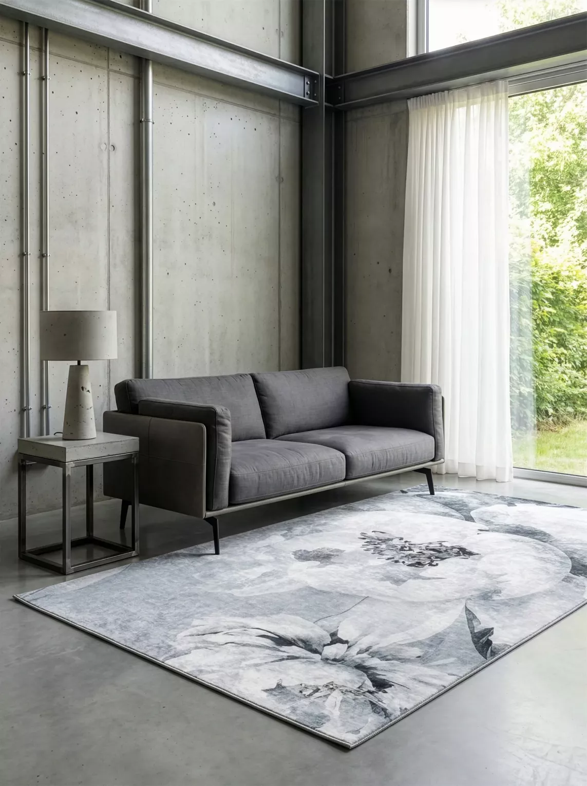 Dywan 50x80 cm jasnoszaro, srebrny z motywem kwiatów LOTUS 4 Eurofirany