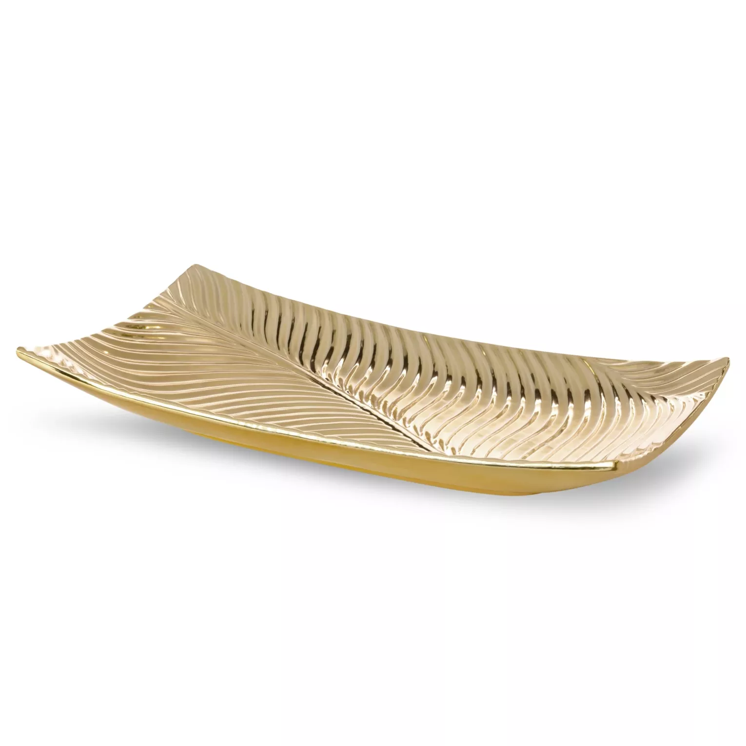 Patera ceramiczna dekoracyjna złota z wytłaczanym wzorem prostokątna złota 45x25x8 cm SENA Eurofirany