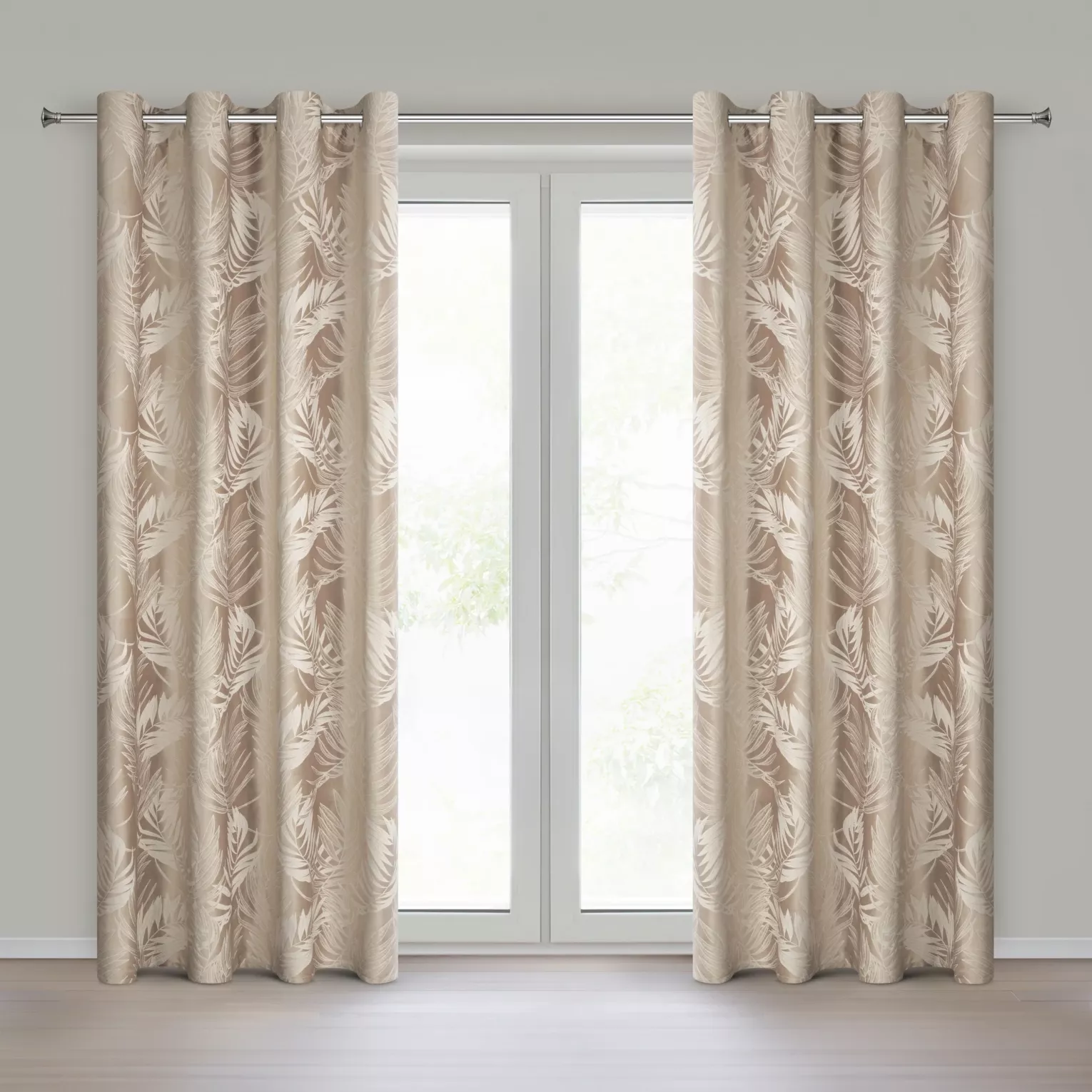 Zasłona ciemnobeżowa z welwetowej tkaniny z motywem roślinnym 140x250 cm - VERA Eurofirany