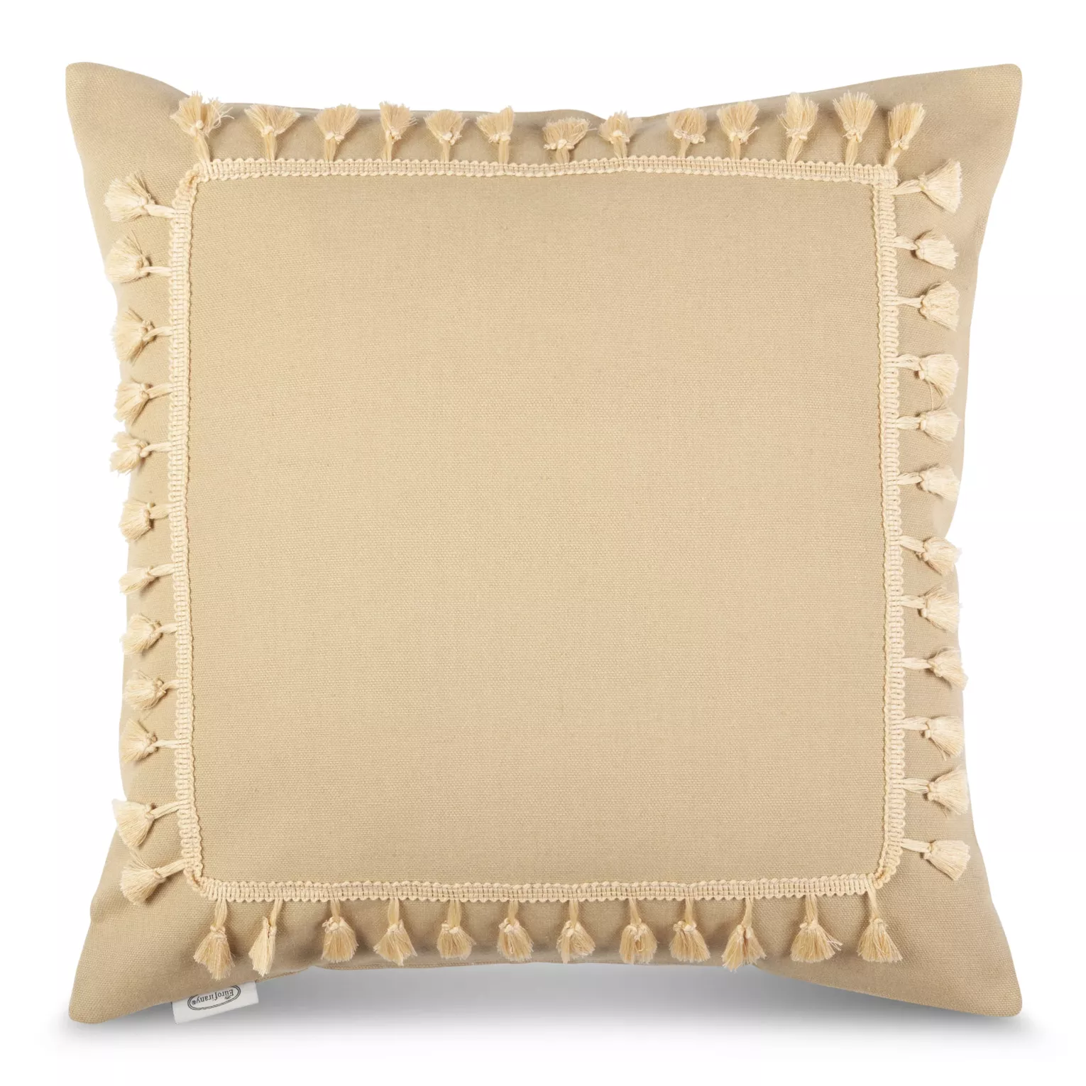 Poszewka na poduszkę 45x45 cm z bawełny dekorowana ozdobną pasmanterią beżowa BOHO Eurofirany