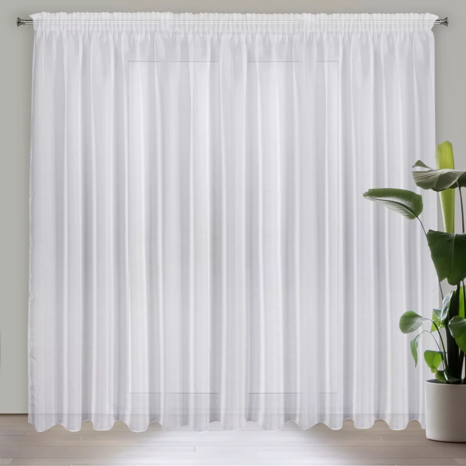 Firana biała z gładkiej tkaniny o błyszczącej powierzchni 350x270 cm taśma ALIA Eurofirany