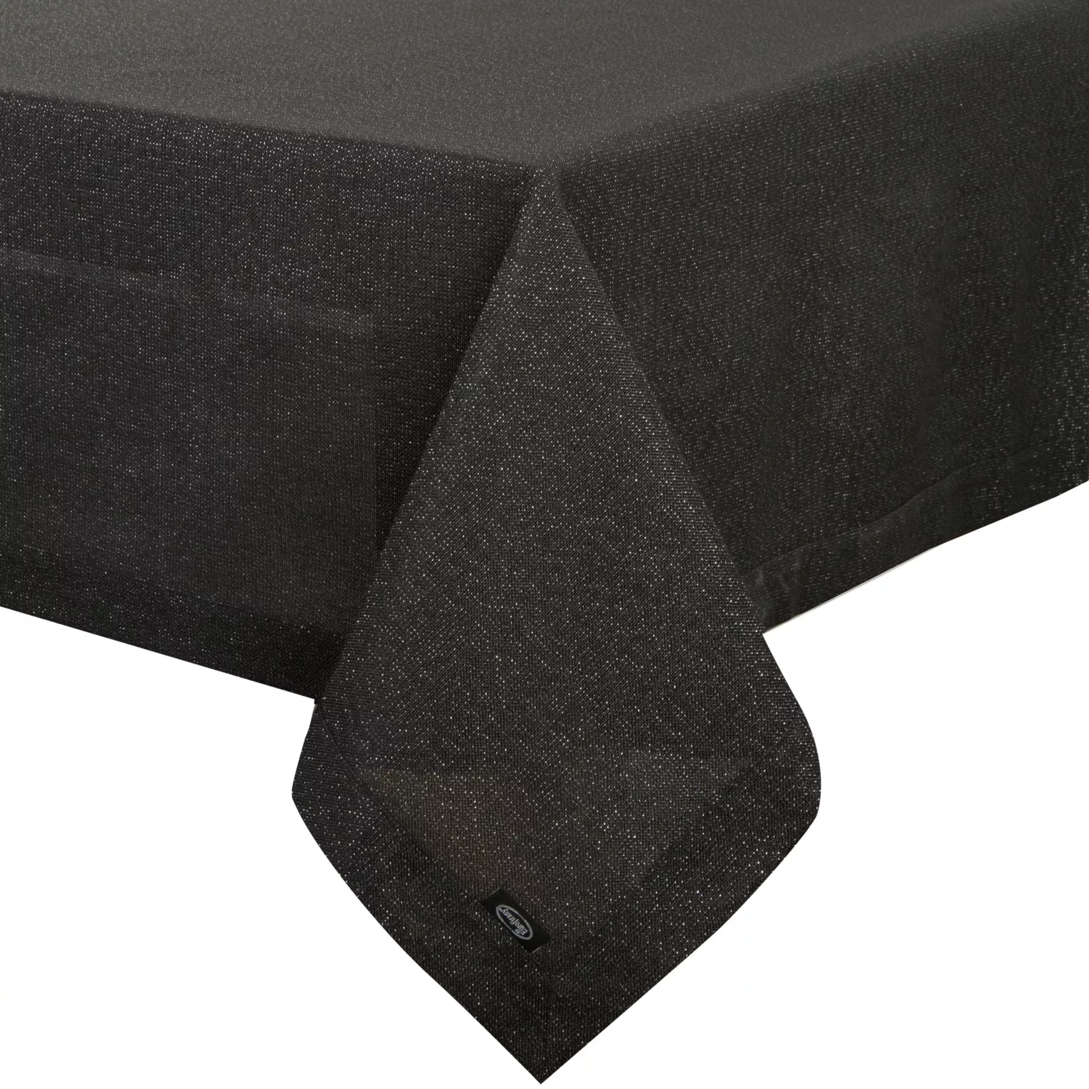 Obrus czarny 145x350 cm o strukturze płótna STELLA 1 z dodatkiem srebrnej nici