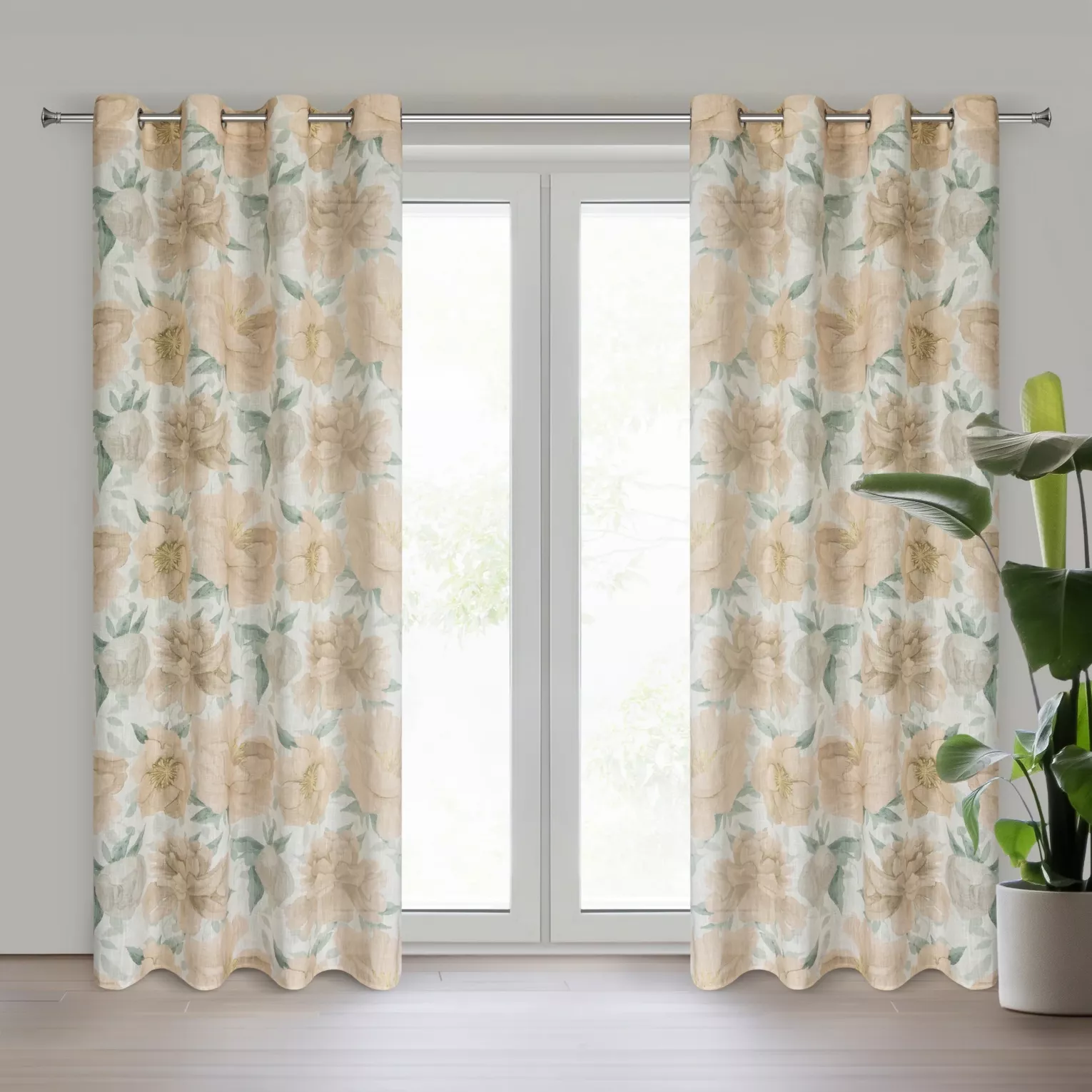 Zasłona naturalno, jasnopomarańczowa z dodatkiem lnu w stylu eko 140x250 cm przelotka KARLA Eurofirany